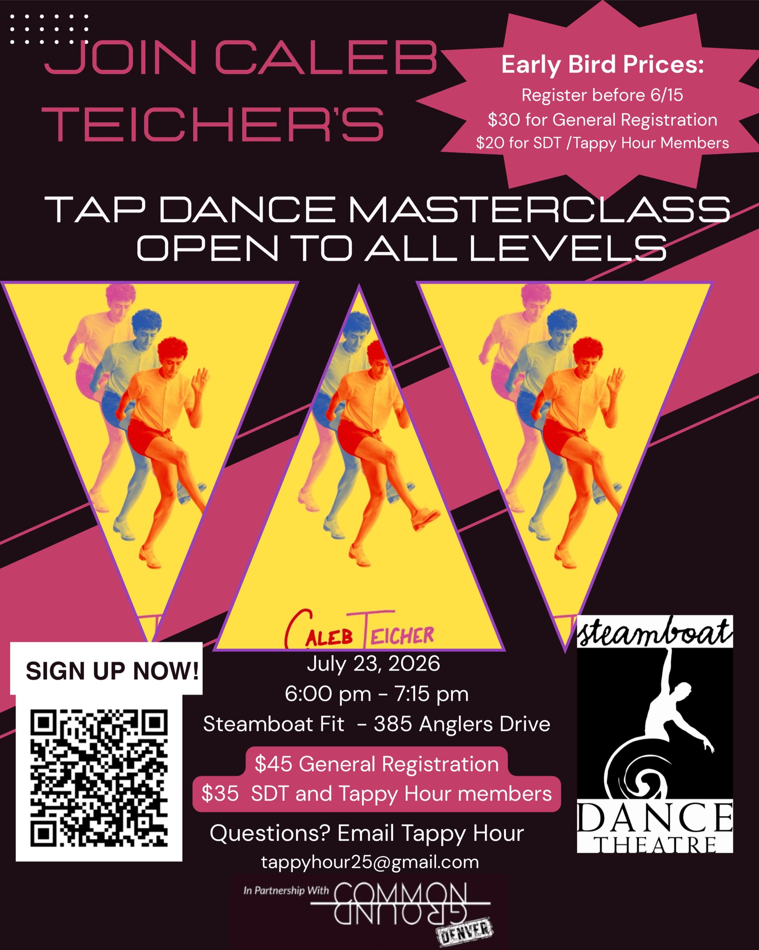 Common Ground is partnering with @steamboatdance and @tappyhoursteamboat in bringing a special masterclass with @calebteicher to Steamboat Springs on July 23rd. Don&rsquo;t miss the early-bird rate ending soon! Sign up by clicking our bio or visiting