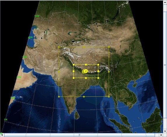 Figure 5. Low Resolution 27/09 km WRFDA test domain for WRFDA over Nepal for Dept. Hydrology and Meteorology