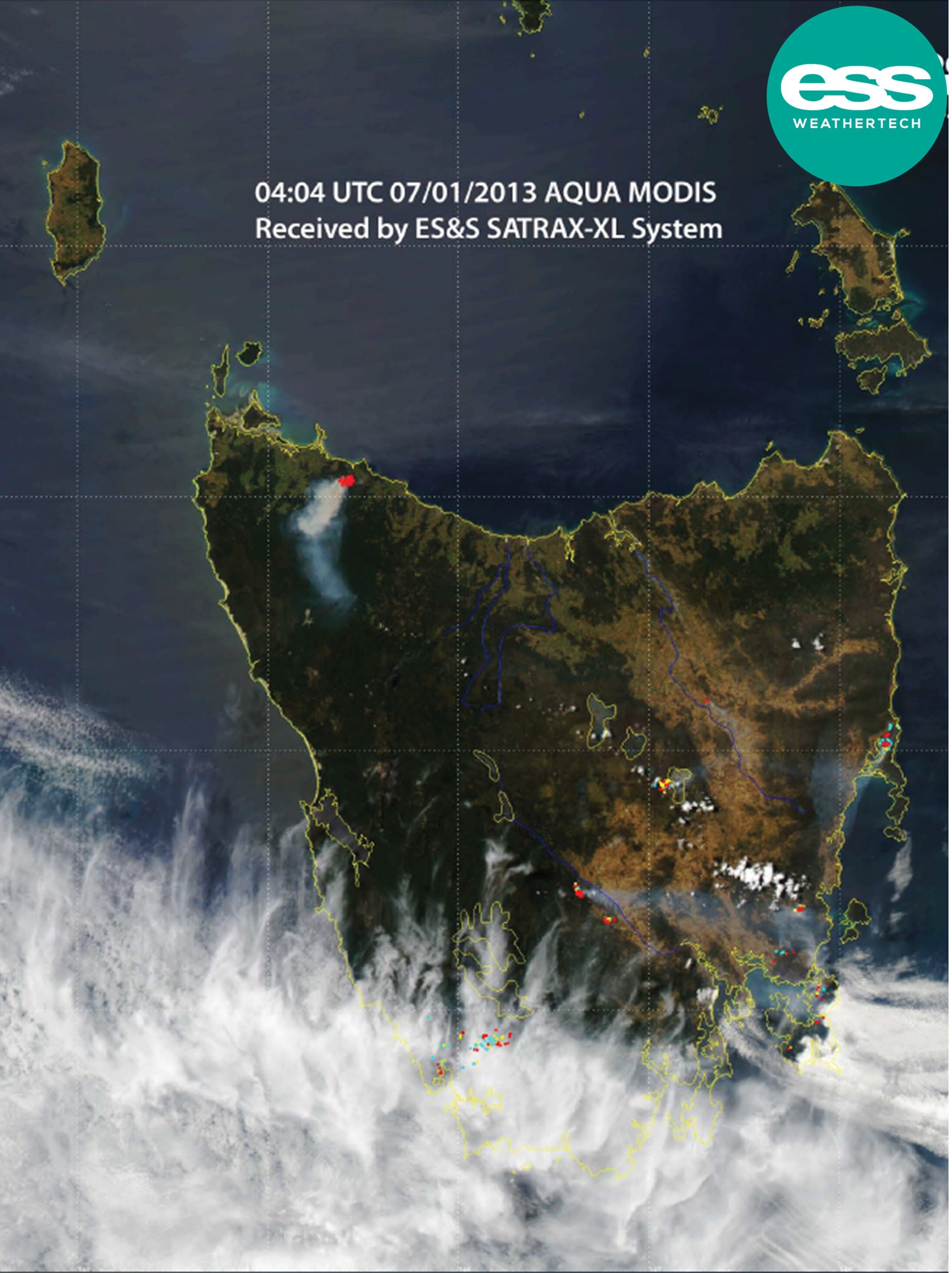 Satellite ground station data on tasmanian fires in 2013