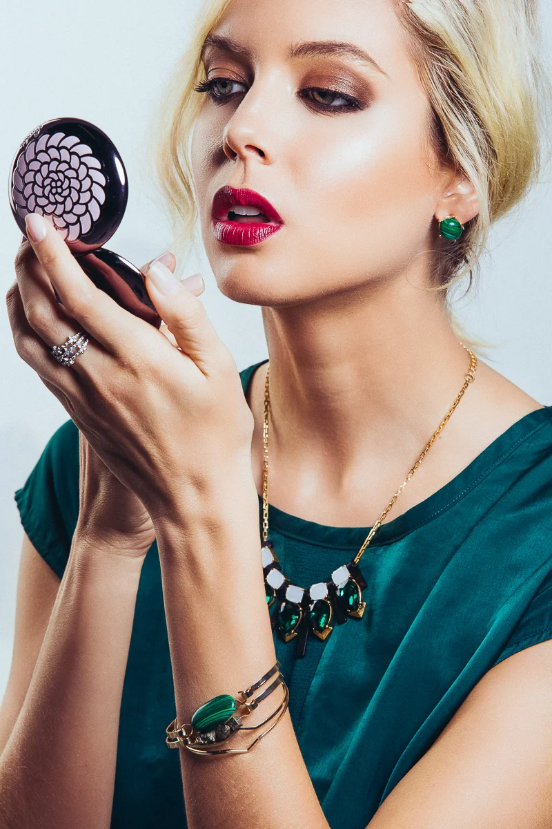 woman in green studio fashion photography