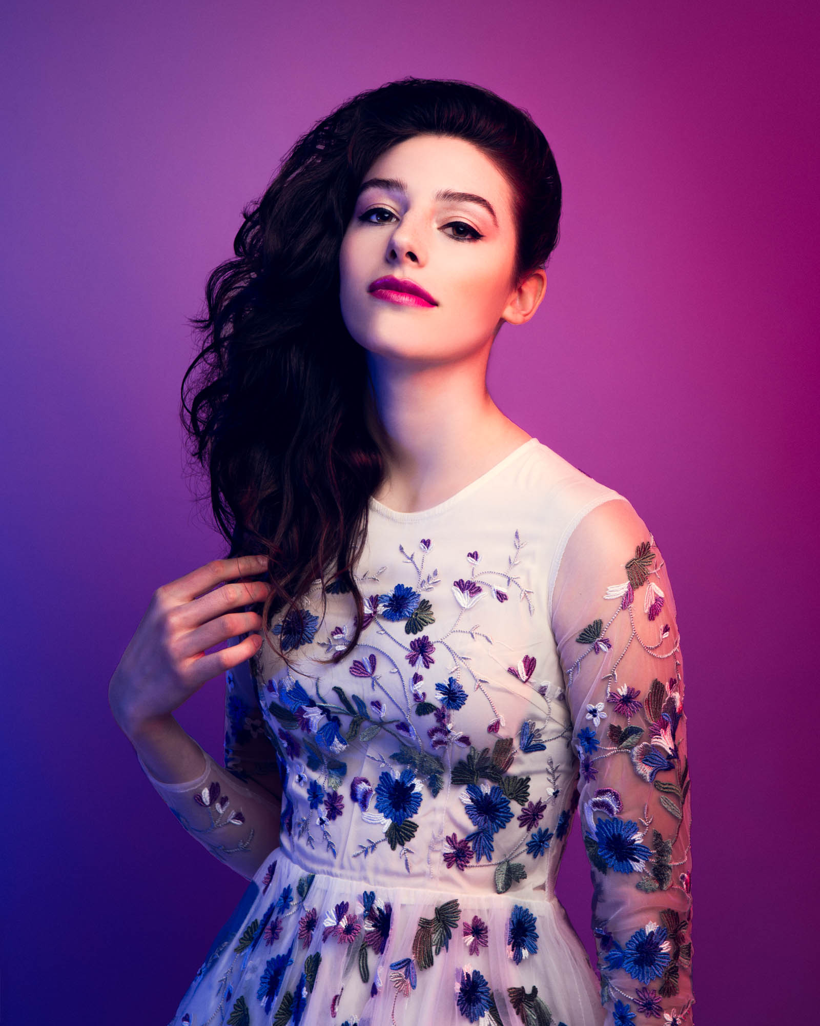 woman in flower dress studio fashion photography