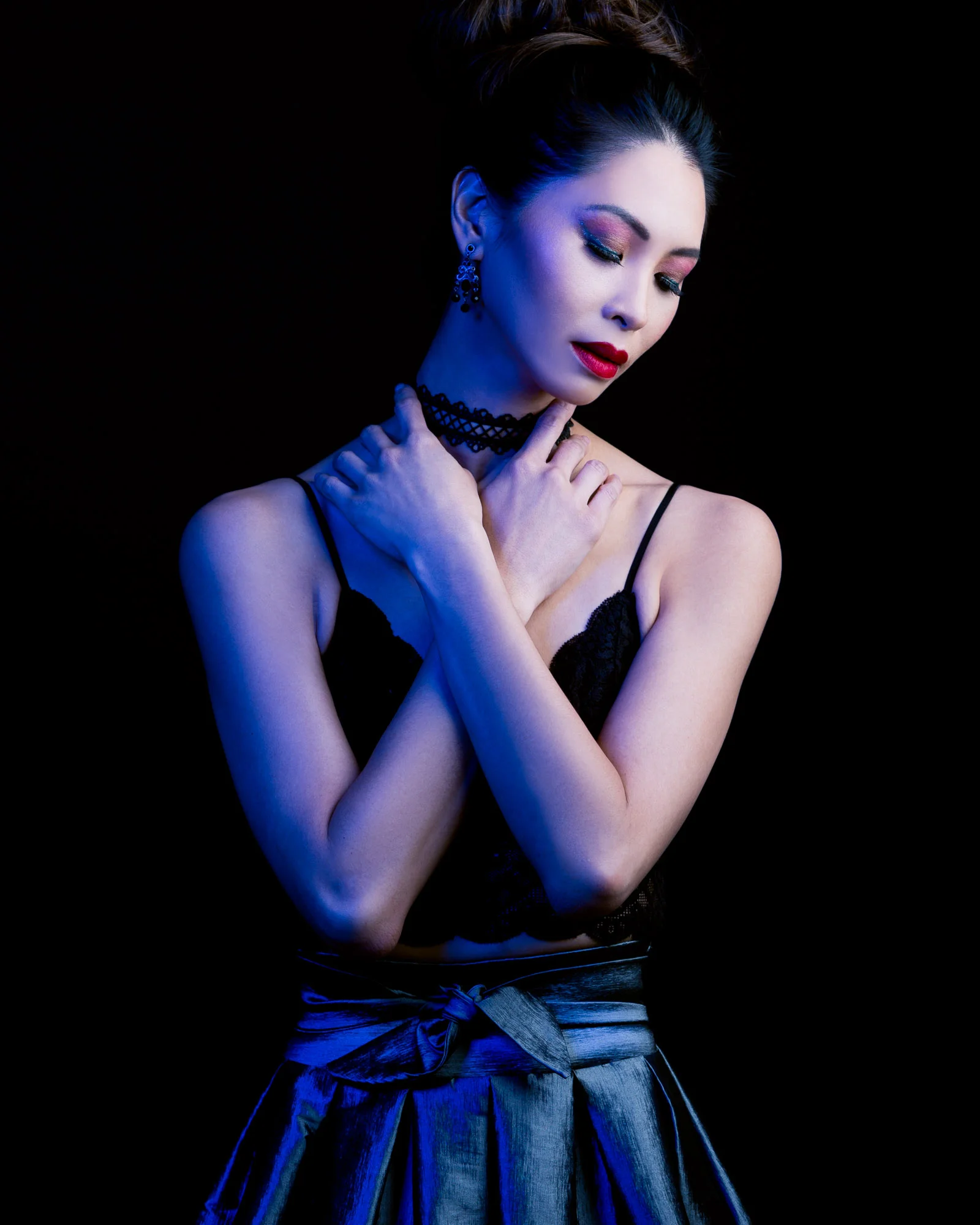 woman blue light studio fashion photography
