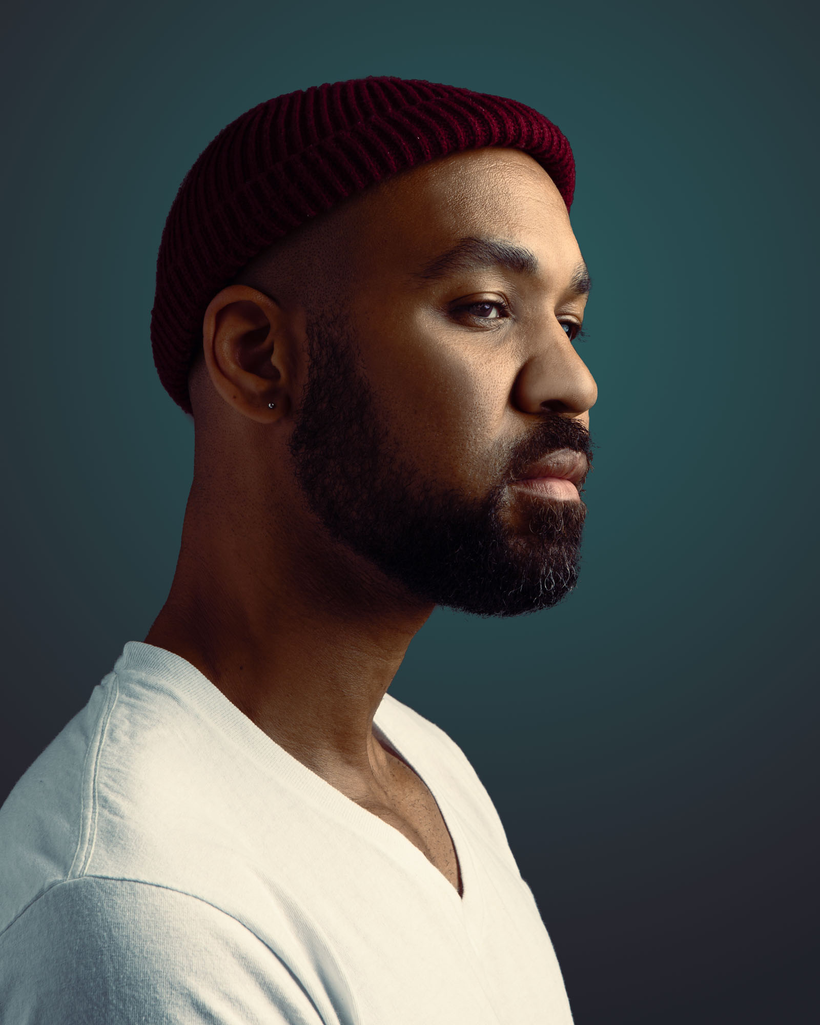 man red beanie studio portrait photography