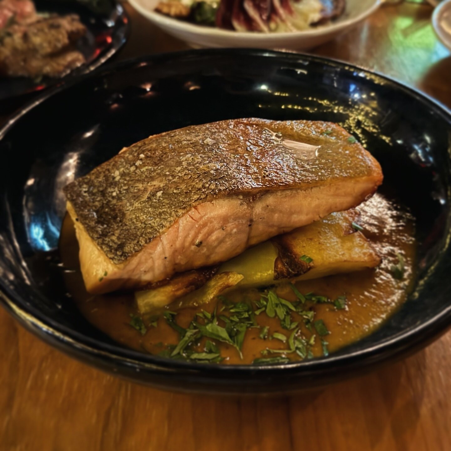 Pan Fried Ocean Trout with mussels and green masala sauce, you&rsquo;ll want to add fries to suck up all that yum&hellip;.