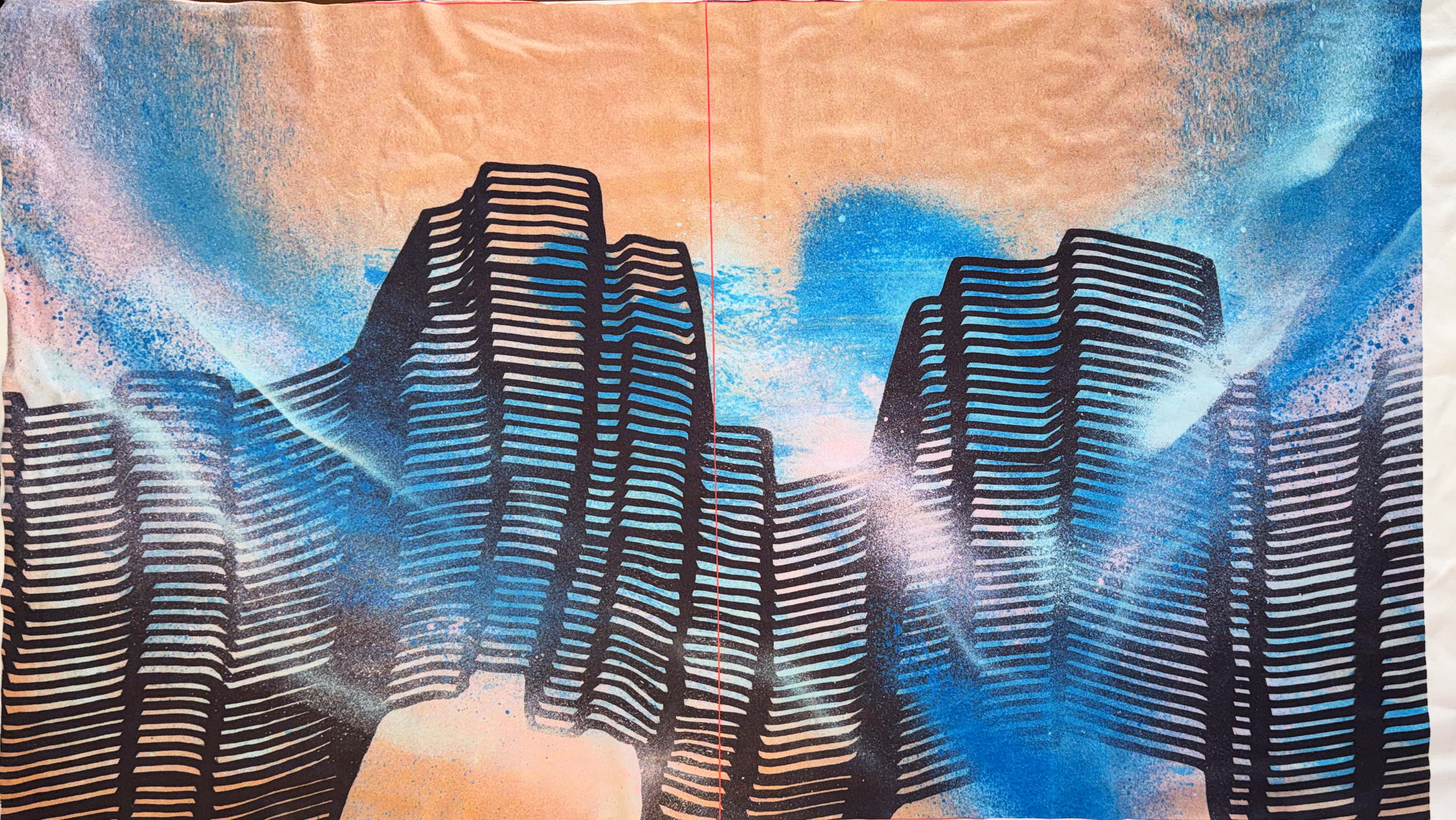 Anon M5 snow goggles featuring blue mirrored lens with matching geometric patterned face mask, limited artist collaboration design by Chet Malinow.