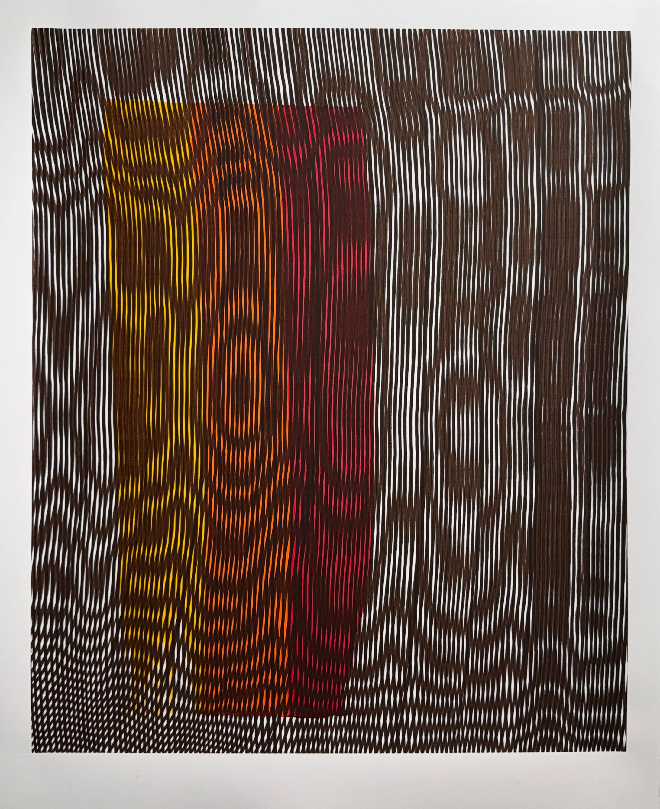 original acrylic moire painting by Chet Malinow in a midcentury modern home. Portland, Oregon.