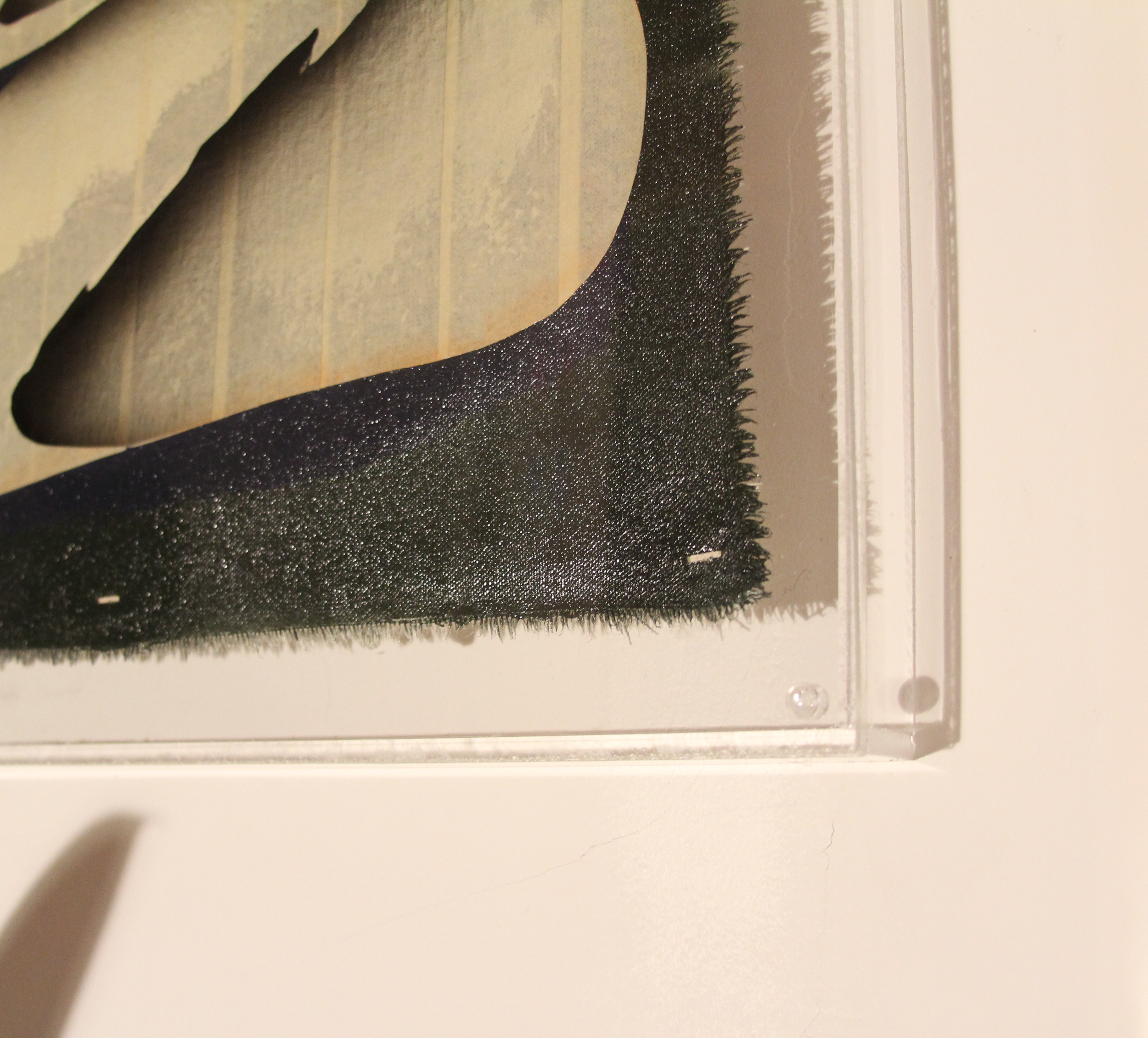 Painting in custom clear acrylic frame designed by Chet Malinow.