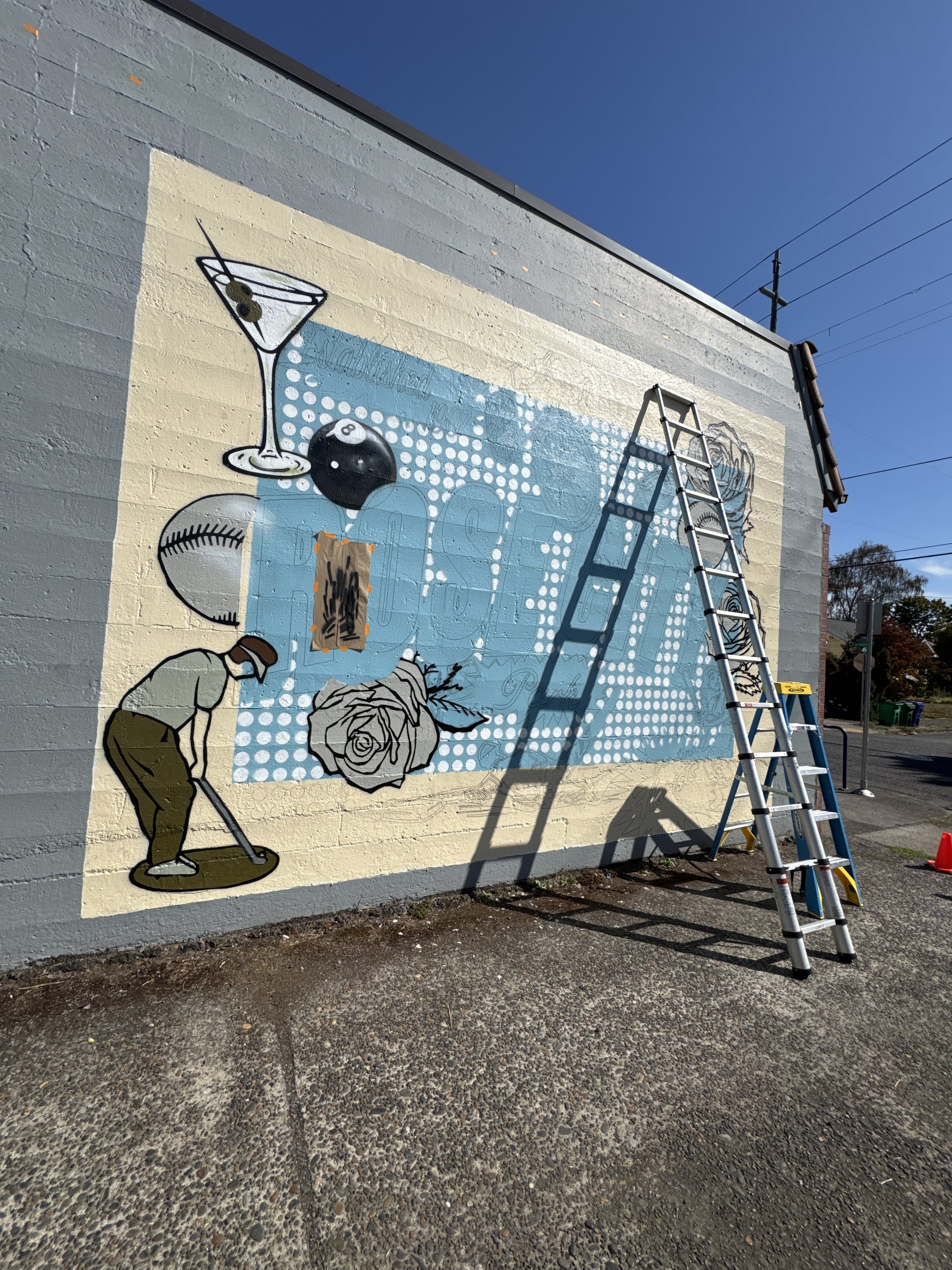 Mural designed and painted by local Portland artist Chet Malinow. Rose City Park neighborhood mural in Portland, Oregon. Biking, football, baseball, softball, golf.