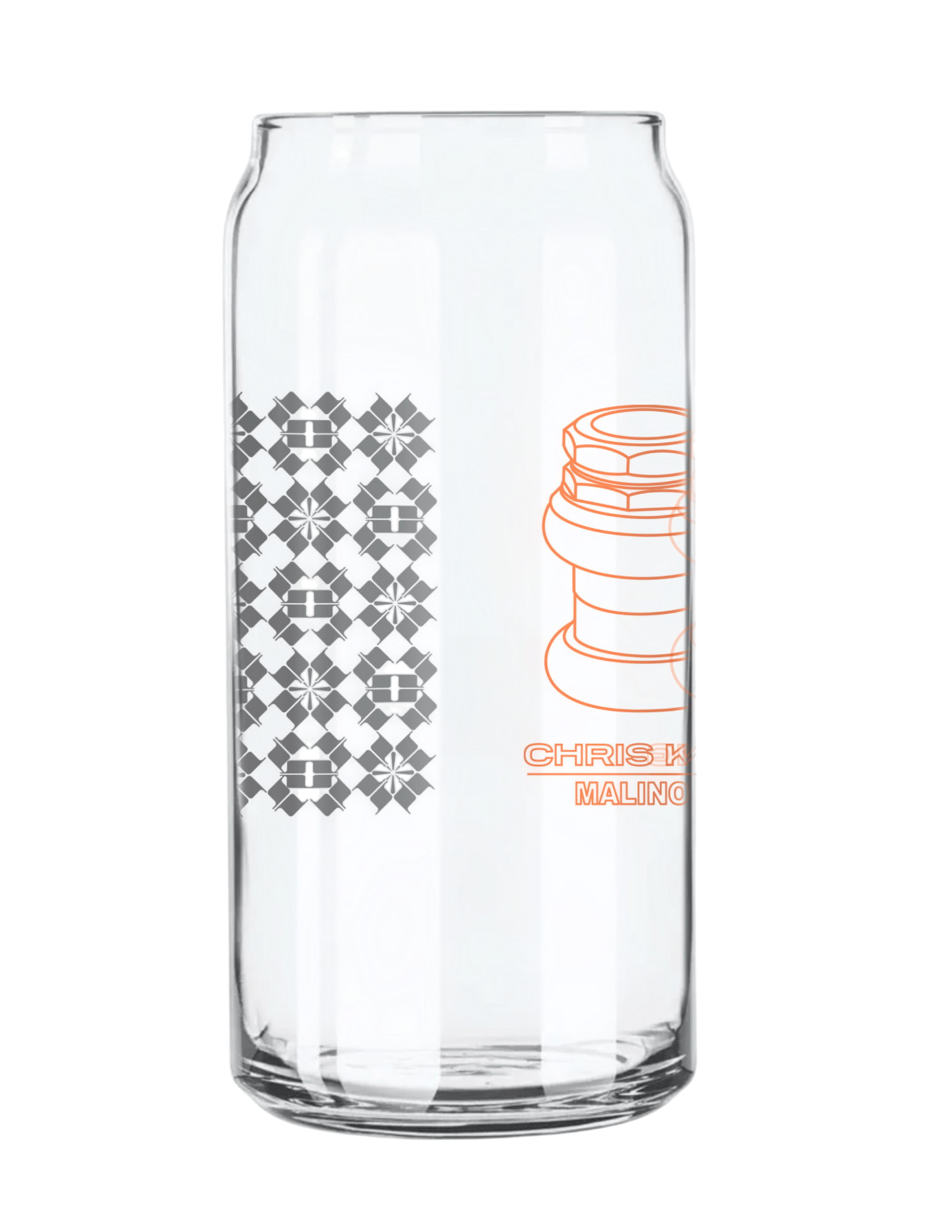 Chris King Components Chet Malinow Artist glass, biking, cycling, Portland artist, Chris King headset, track bike, fixie, Pint glass, Beer,