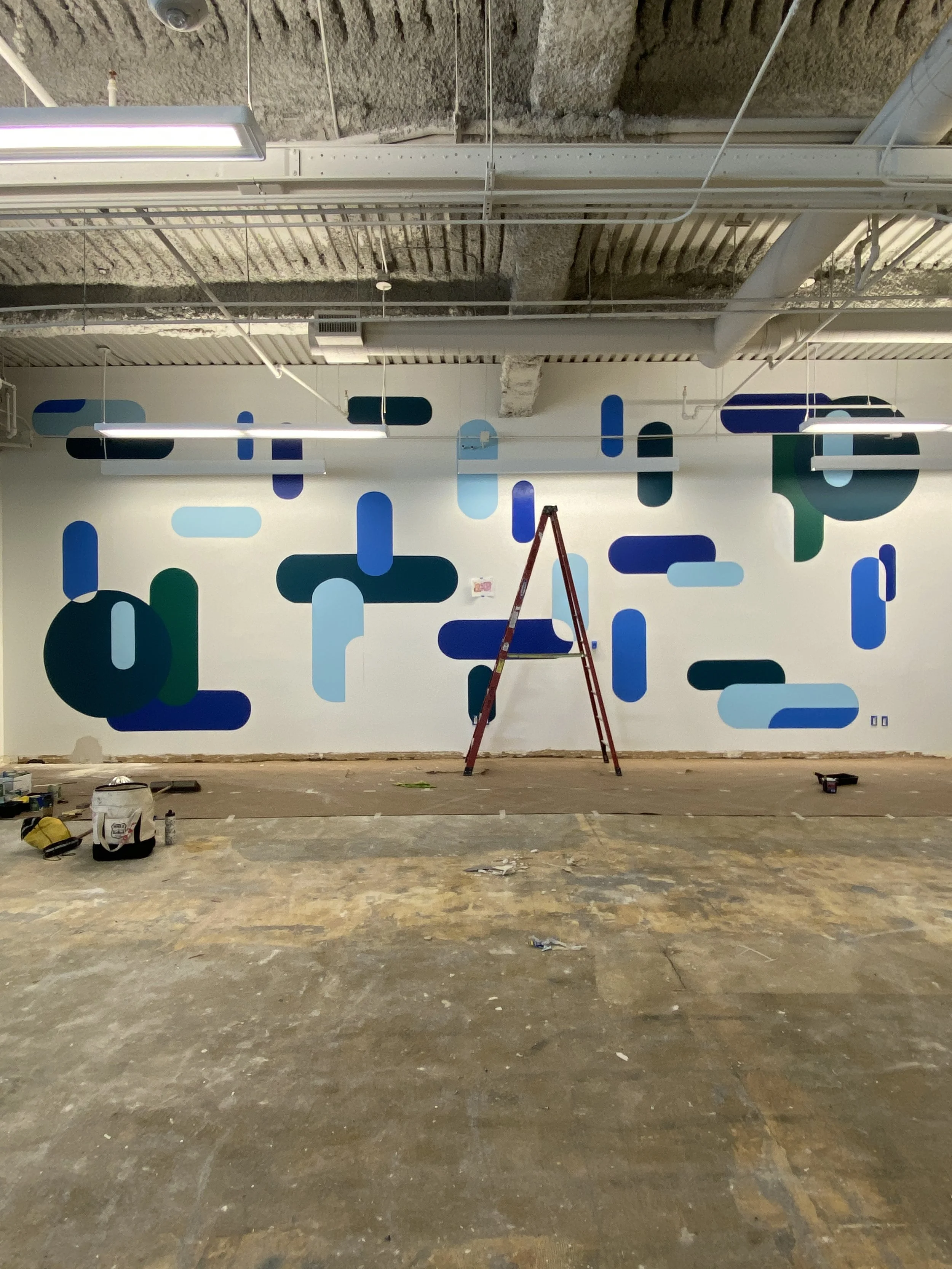 composition by Portland-based artist Chet Malinow. Illustration. Corporate Art. Wayfinding. Office Art. Office Mural. Corporate Mural.