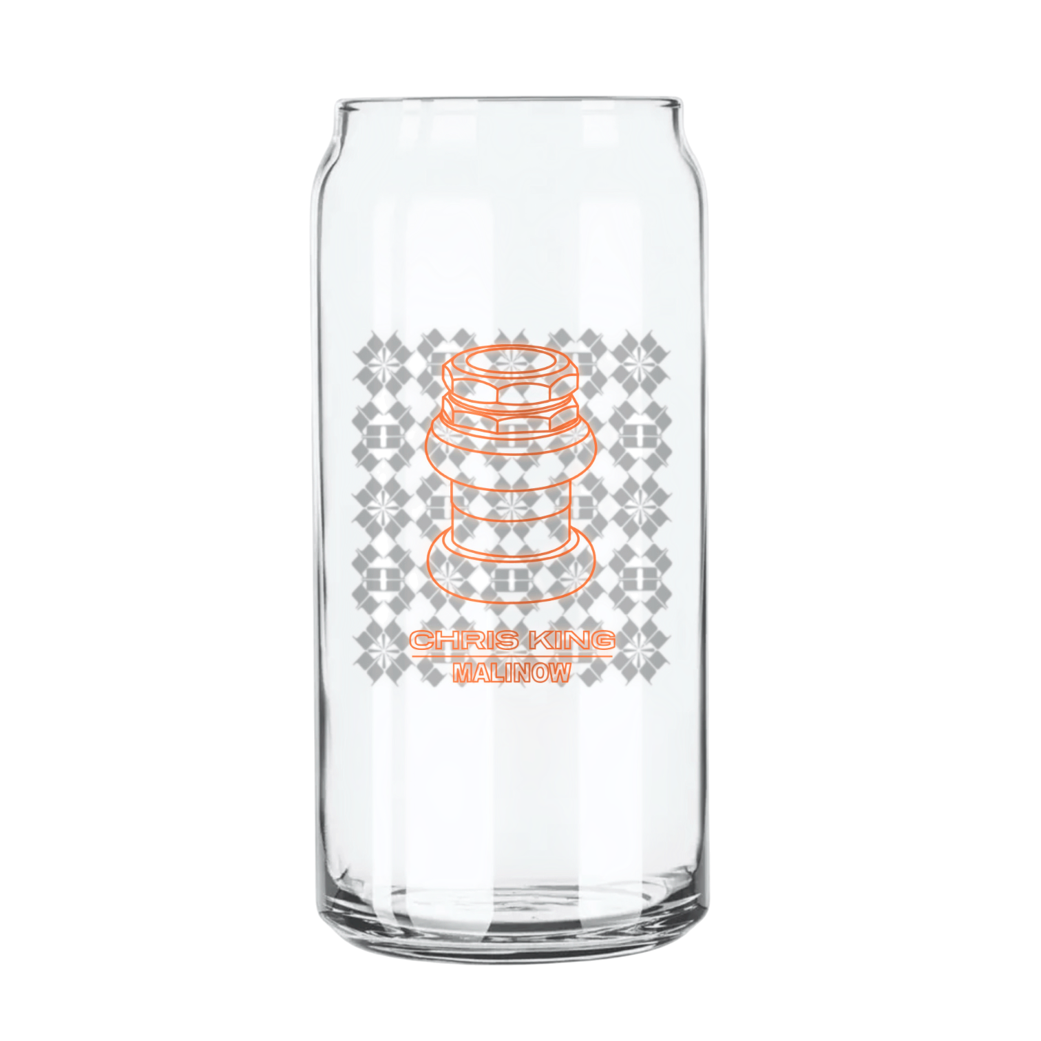 Pint glass designed by Chet Malinow in collaboration with Chris King cycling components. 