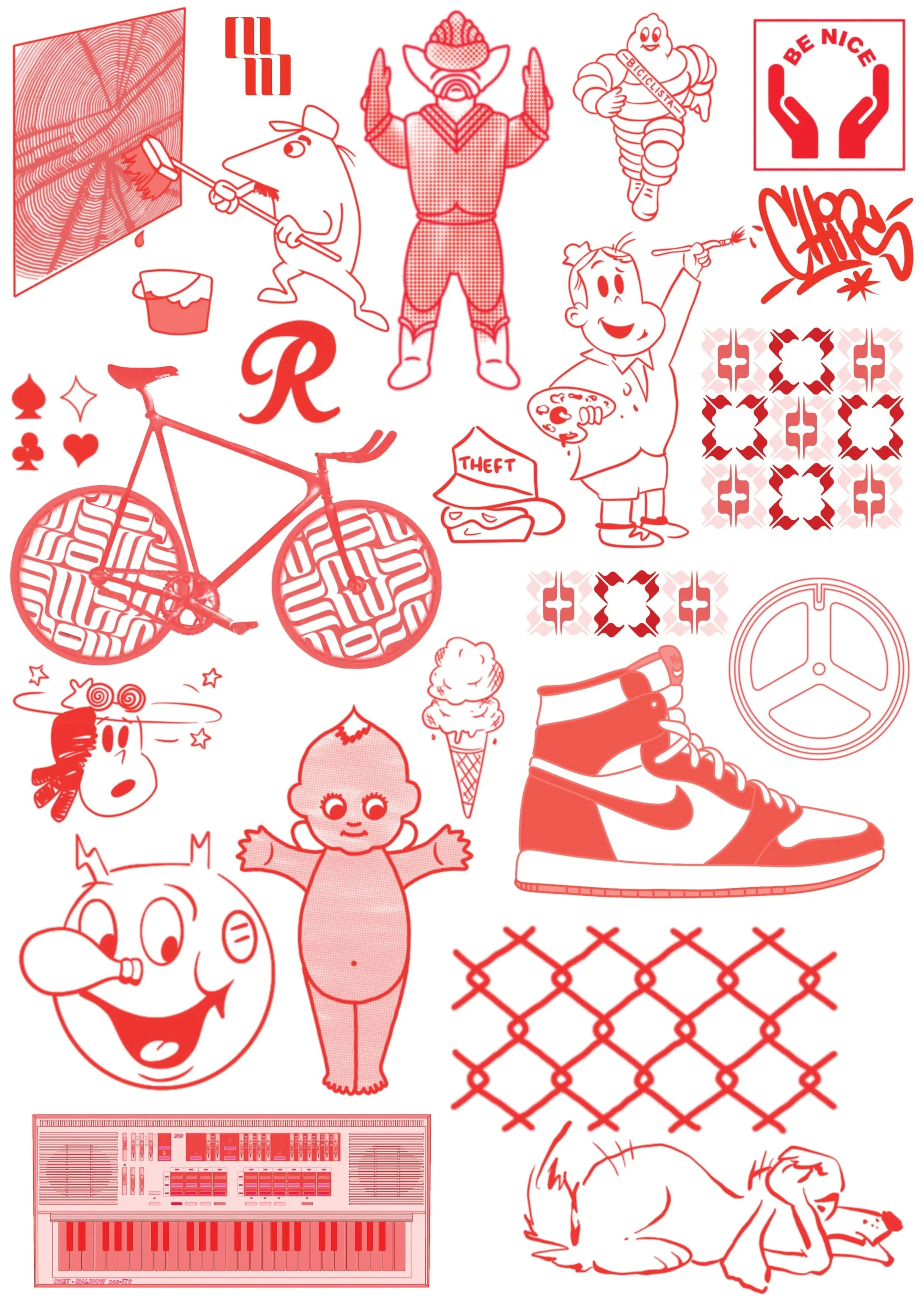 Chet Malinow, Cycling, nike, Michelin Man, graffiti, jordan, bike, track bike, fixie, beer, portland, artist, kewpie, icons, electroboy, binbendum,