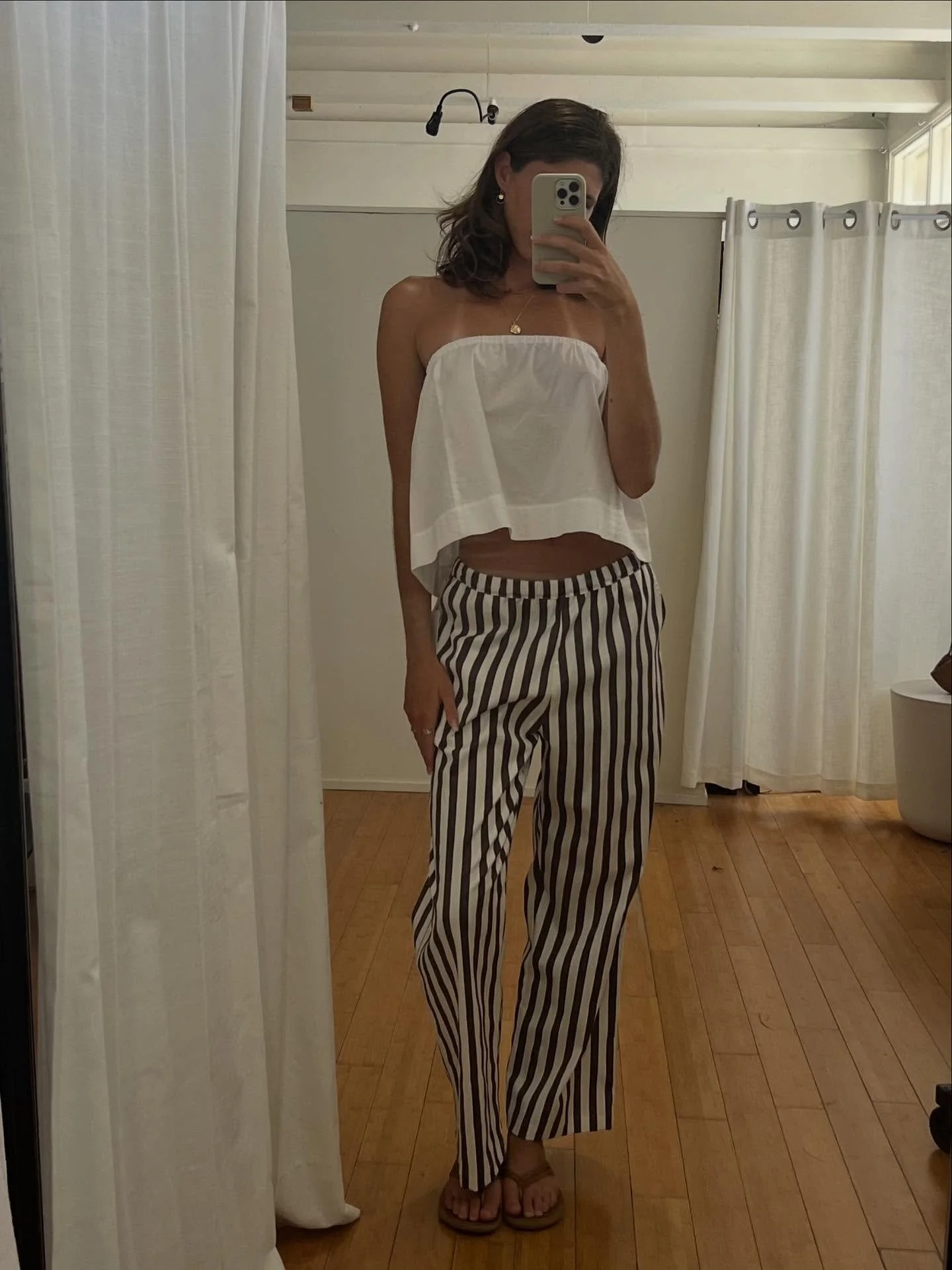 Anna in the studio wearing the Rosalia Tube and Casa Pant 🤍