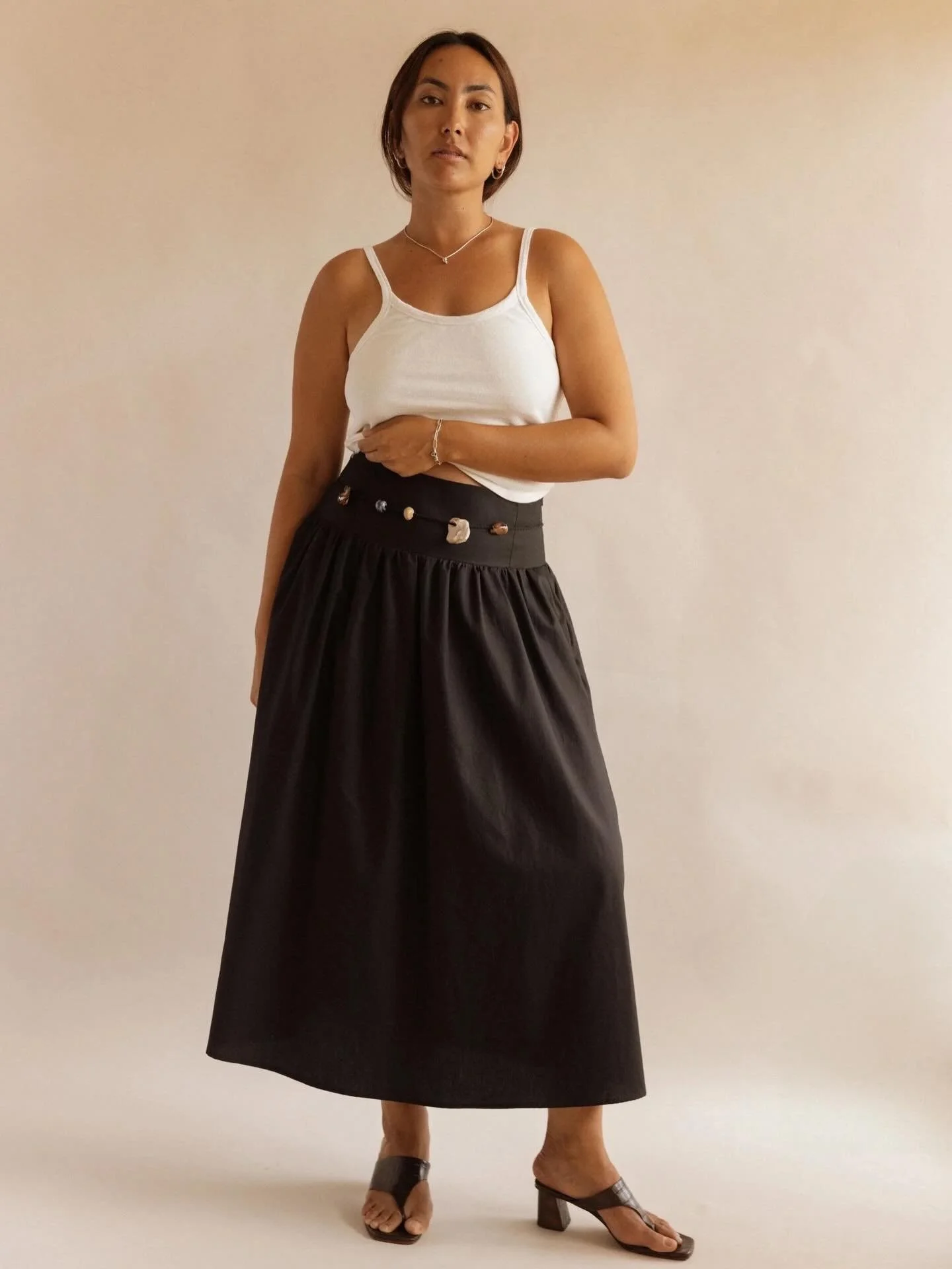 The Fernanda Skirt in Cotton Poplin in Ink. Wear her all year &lsquo;round.