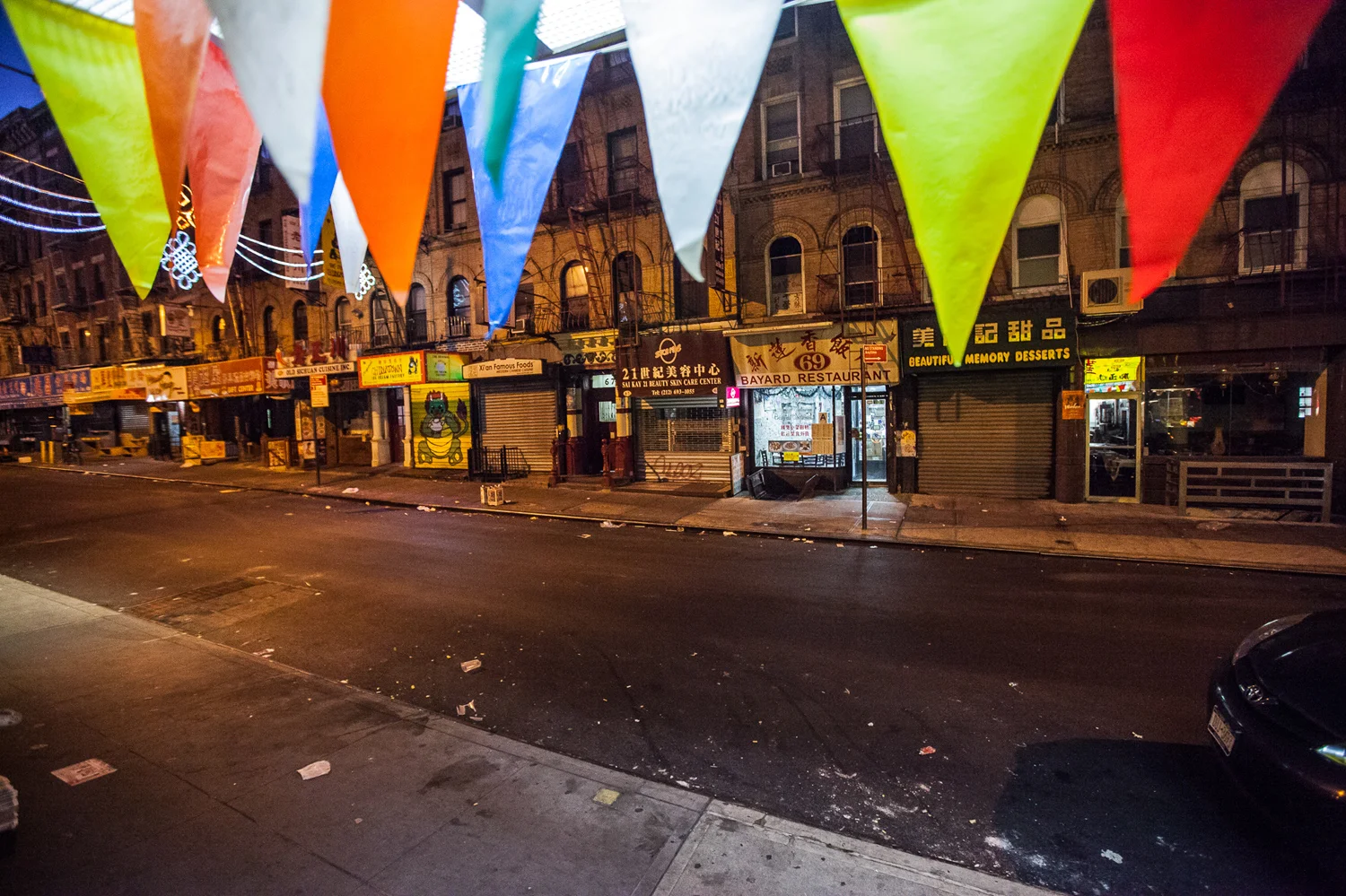 Empty street in Chinatown New York just before sunrise.