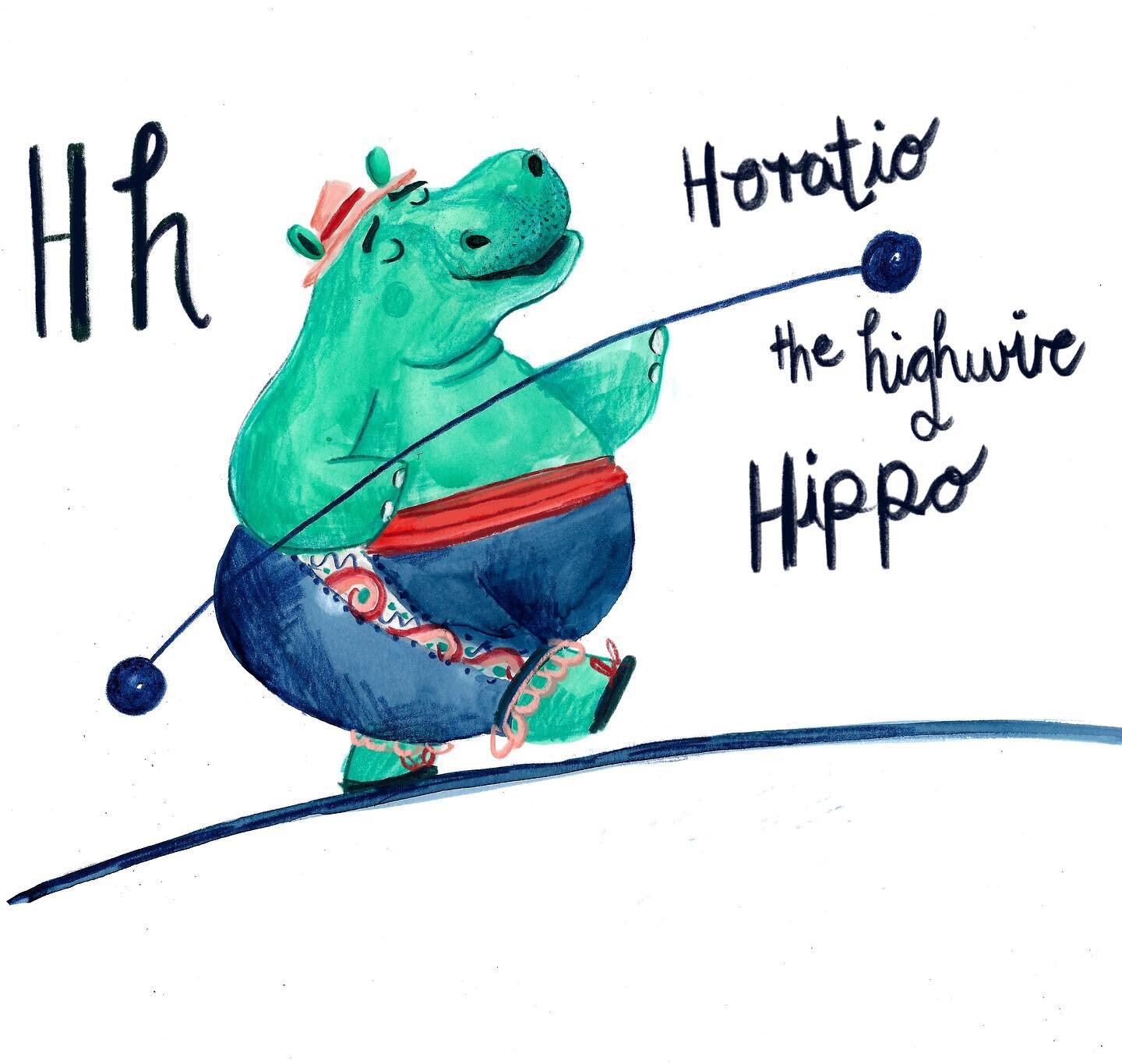 Hoping onto the hire wire this evening... Horatio the high wire Hippo!!! Latest addition to my #alphabetcircus

#childrensbooks #illustrationartists #childrensbookillustrator #brightartist #scbwi #moreillustrations #alphabetchallenge #alphabetart #sc