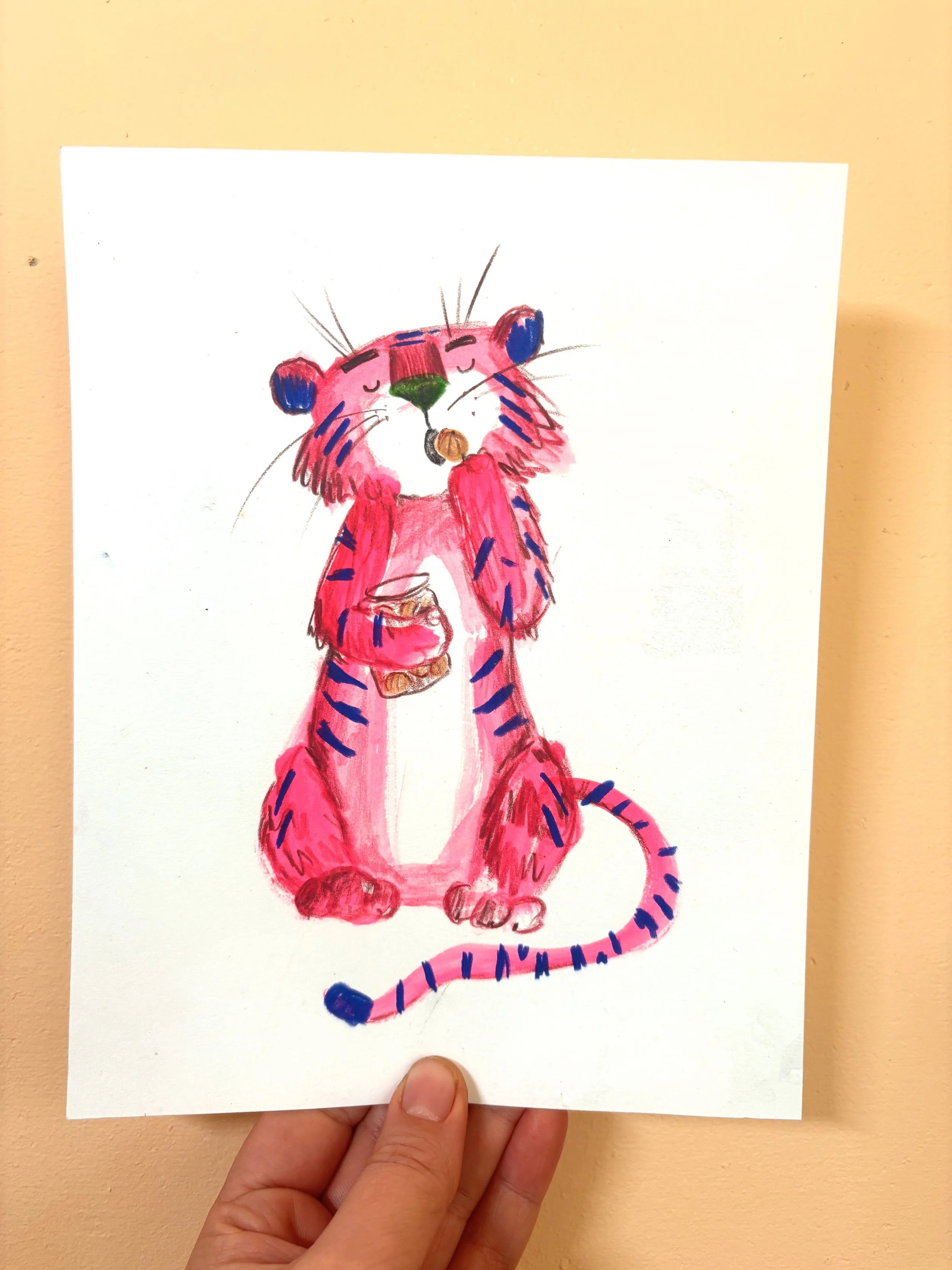Pink Pickle eating Tiger
