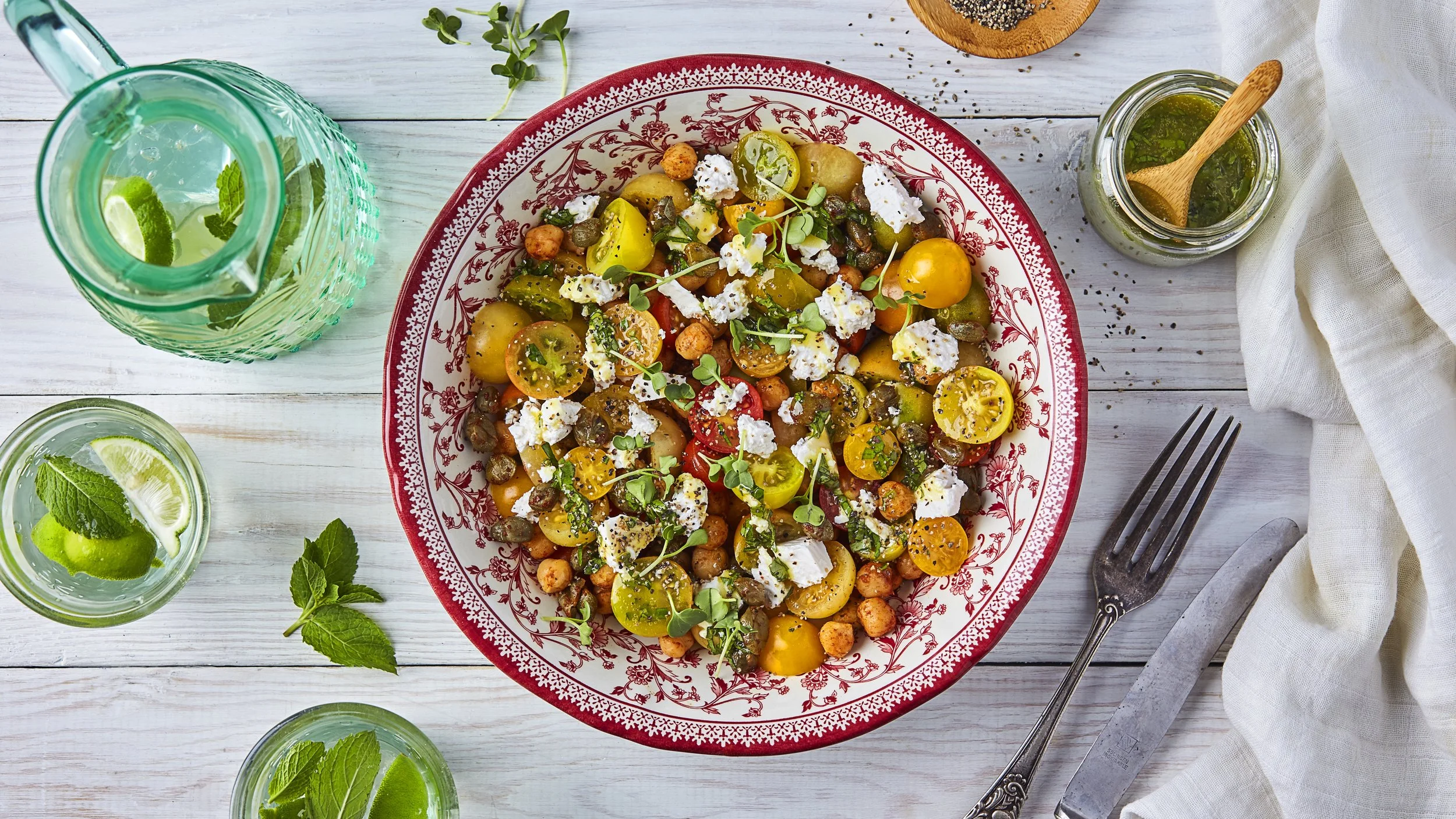 Heirloom Tomato and Herb Salad with Fried Chickpeas and Capers