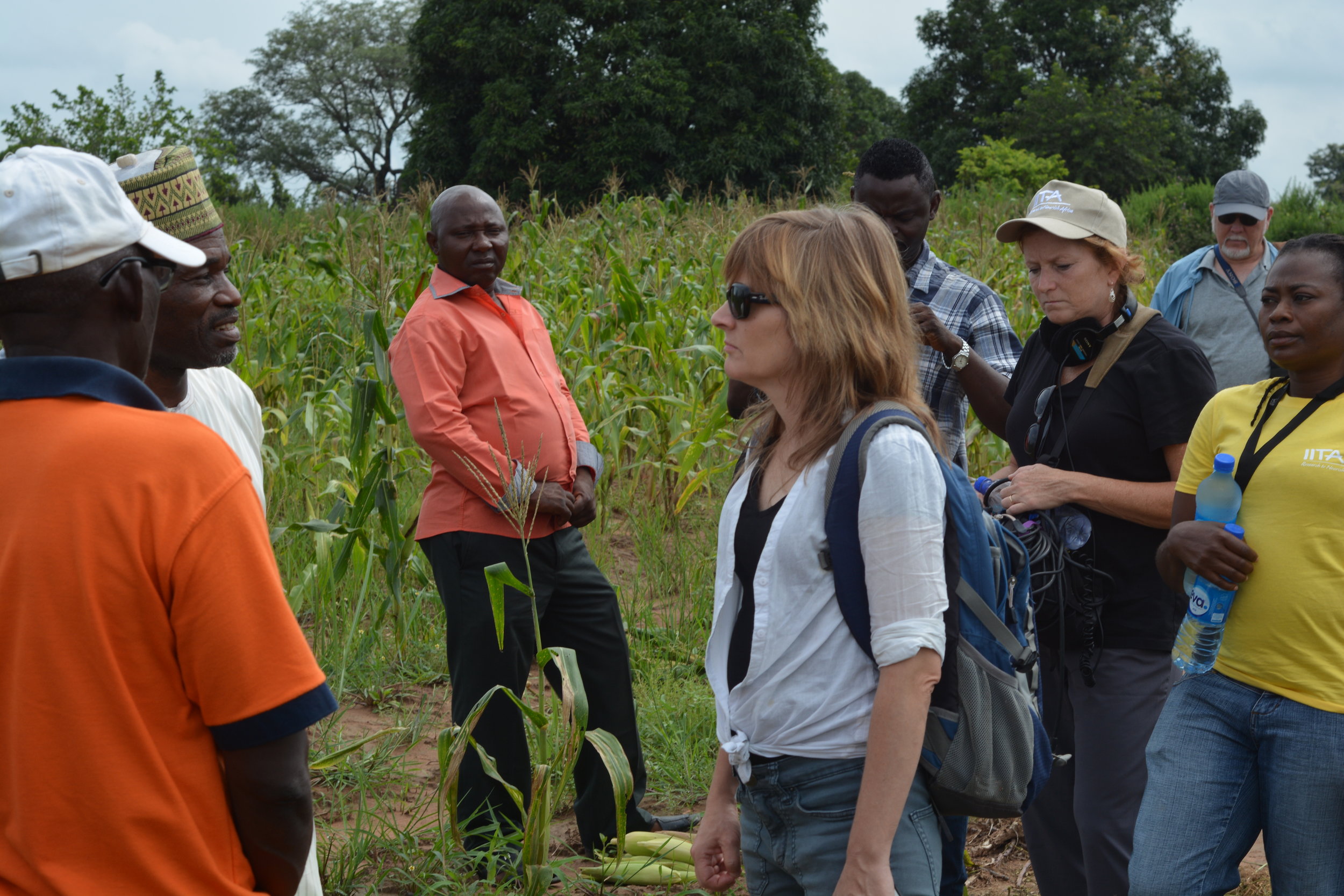 Jody Santos interviewing farmers in Nigeria.