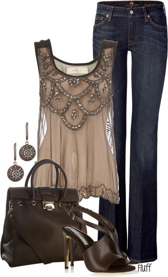 denim and bling attire