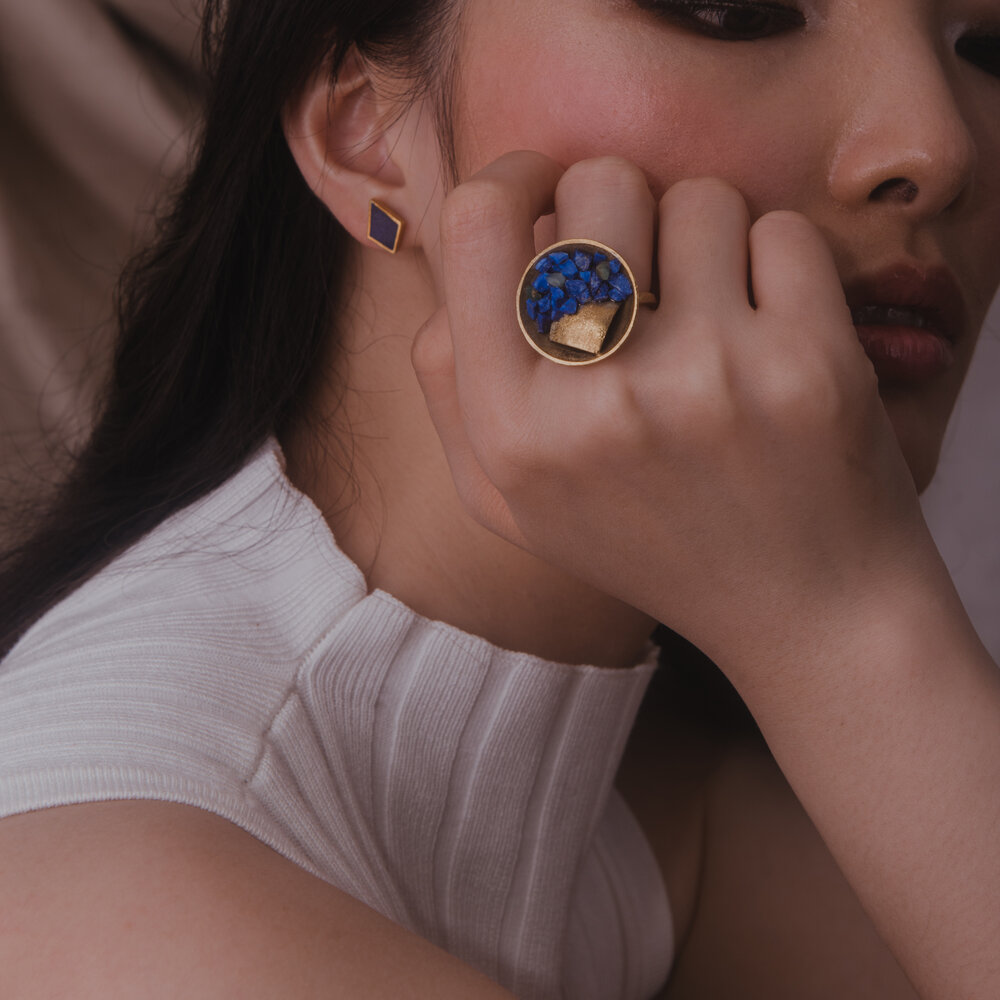 KITE Lapis Lazuli Earstuds  and the  EESAR Ring.  Both feature  lapis lazuli .