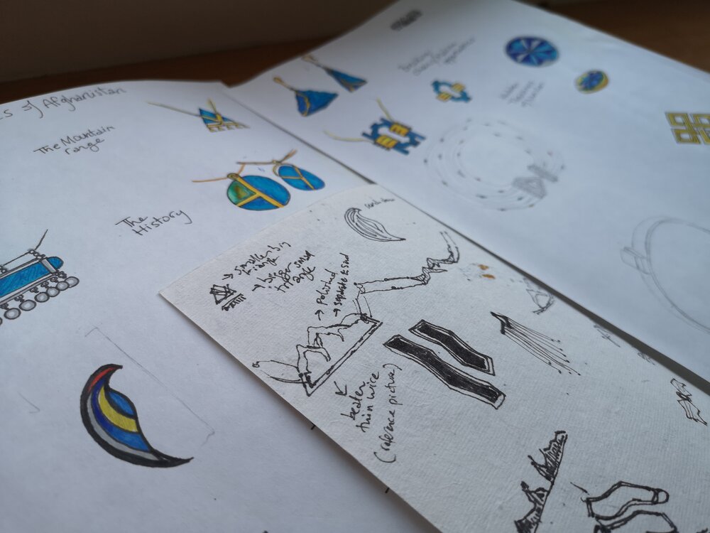 The design process: Lama’s sketches and iterations of the collection.