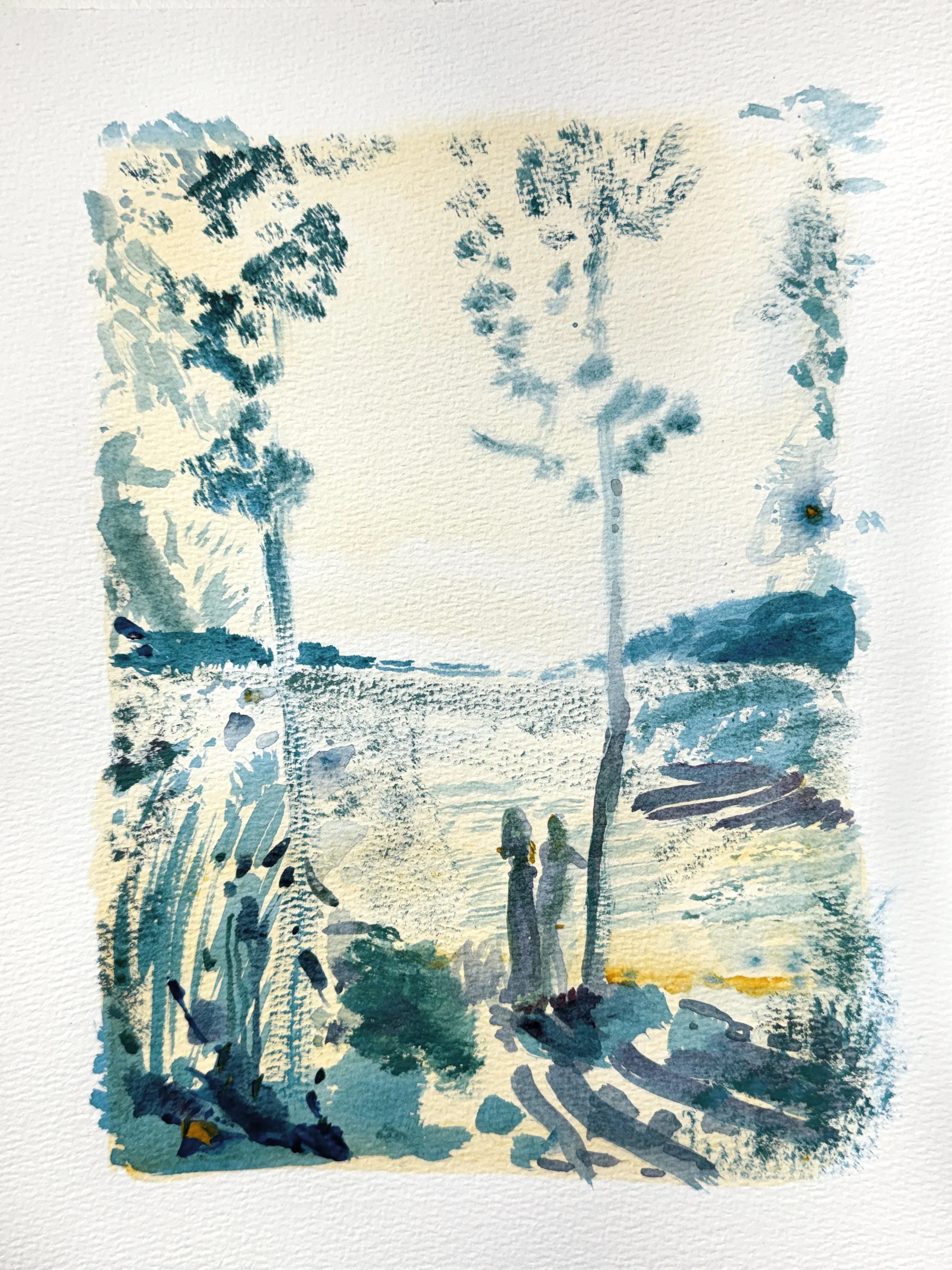  The Last Time We Met 

 

 2026, acrylic and ink on paper, 16.6 × 12.6 inches framed, Private Collection 