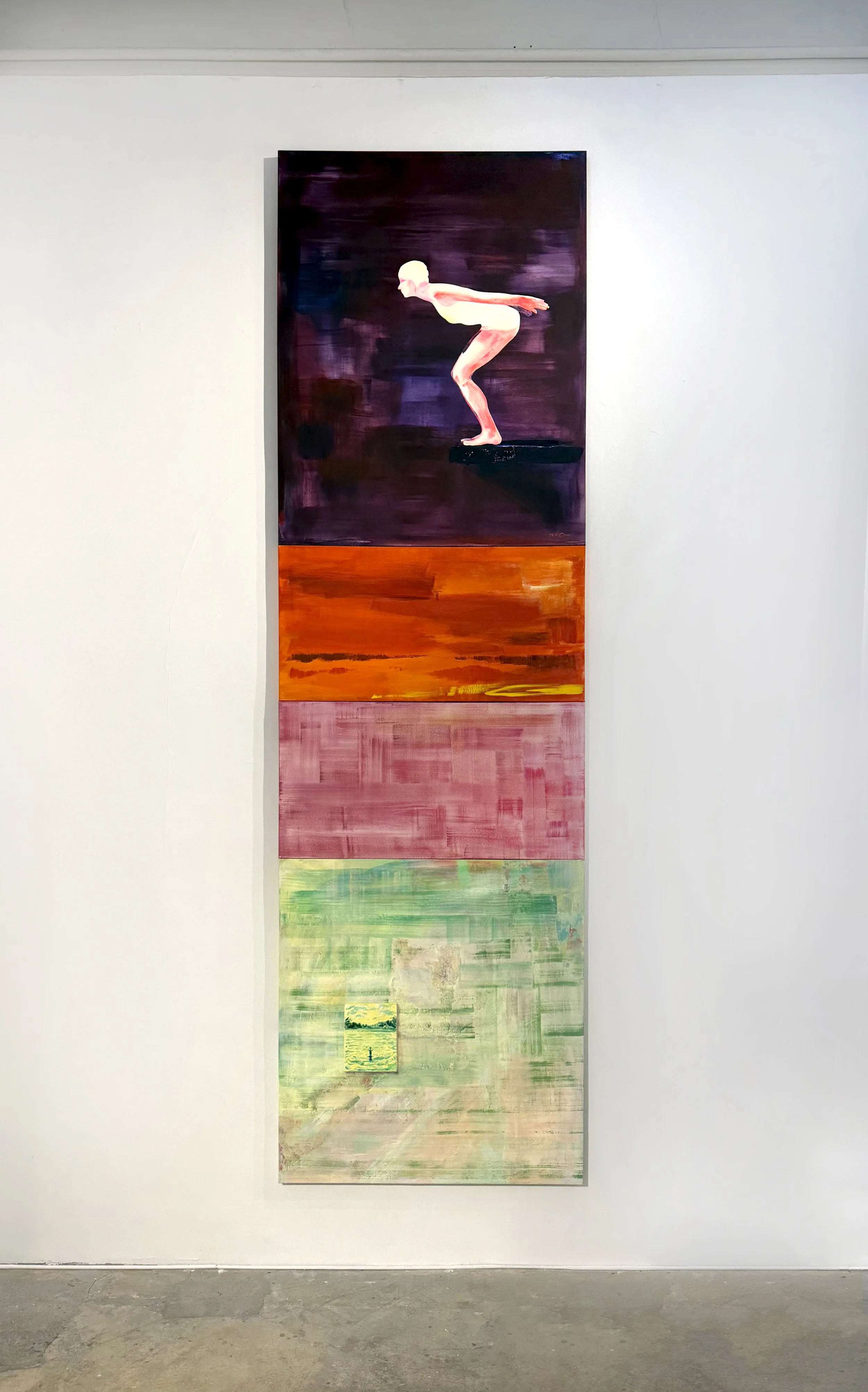 Passing Through, 156 x 48 inches, acrylic and paper towel on canvas, 4 panels, 2026