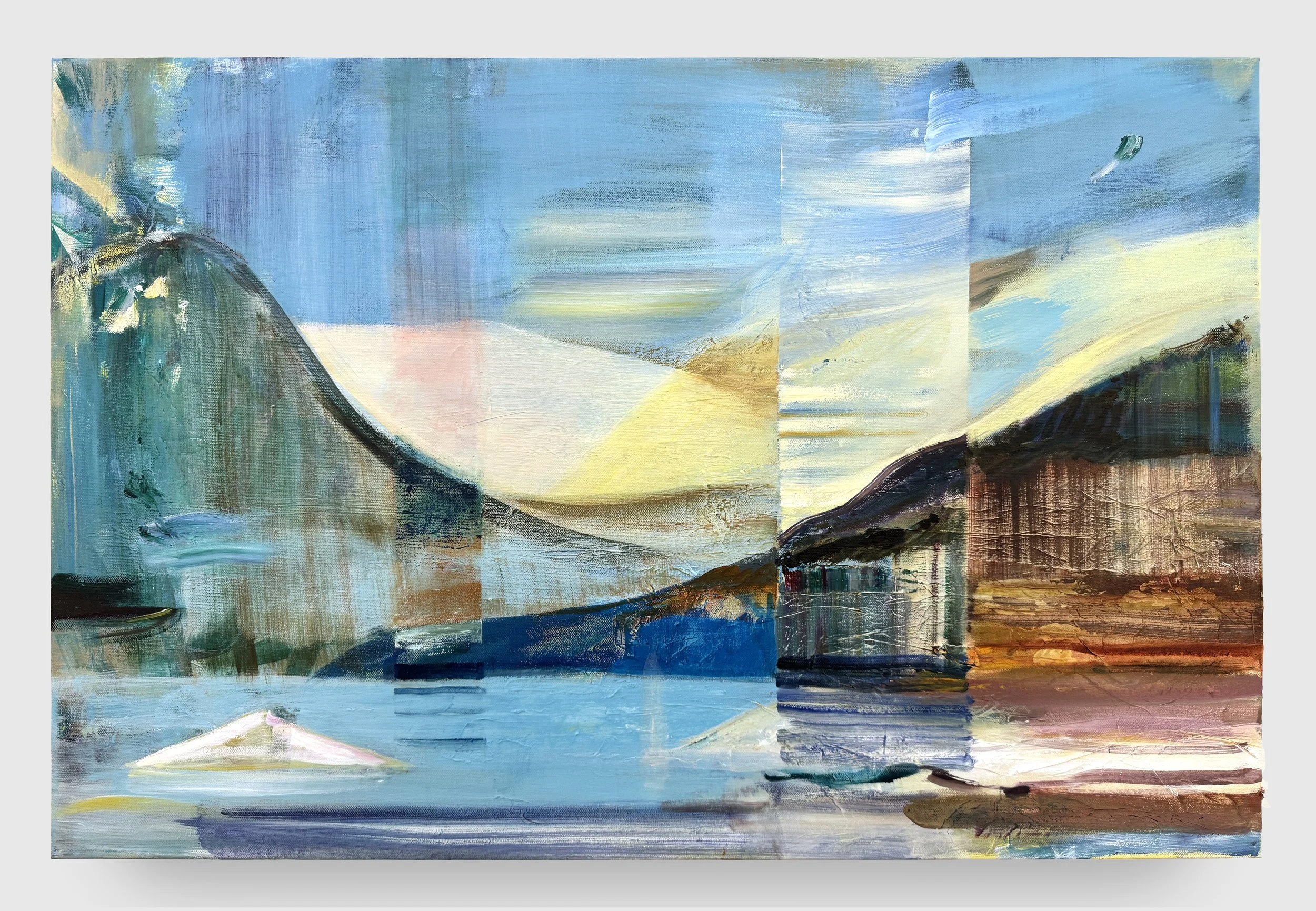 In Time 

 

 2026, oil, acrylic, and paper on canvas, 24 x 36 inches 