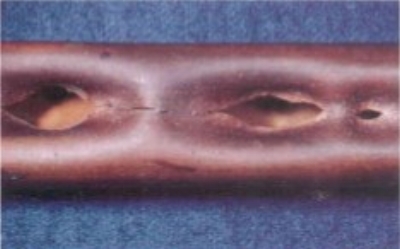 Water hammer damage on tube bundle.