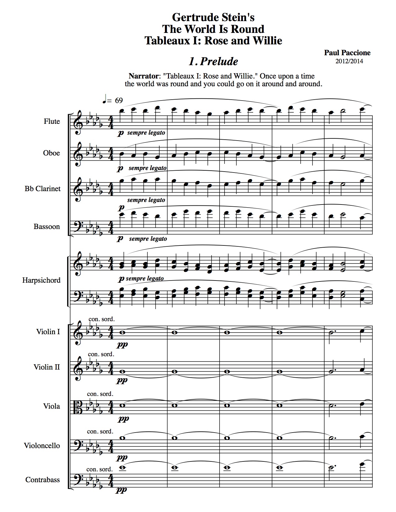 The World Is Round. Chamber Opera In Four Tableaux: Mov't. I. Prelude (2014).