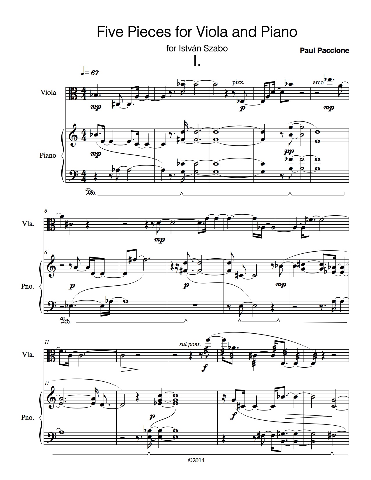 Five Pieces for Viola and Piano: Mov't I. Flowing (2014).