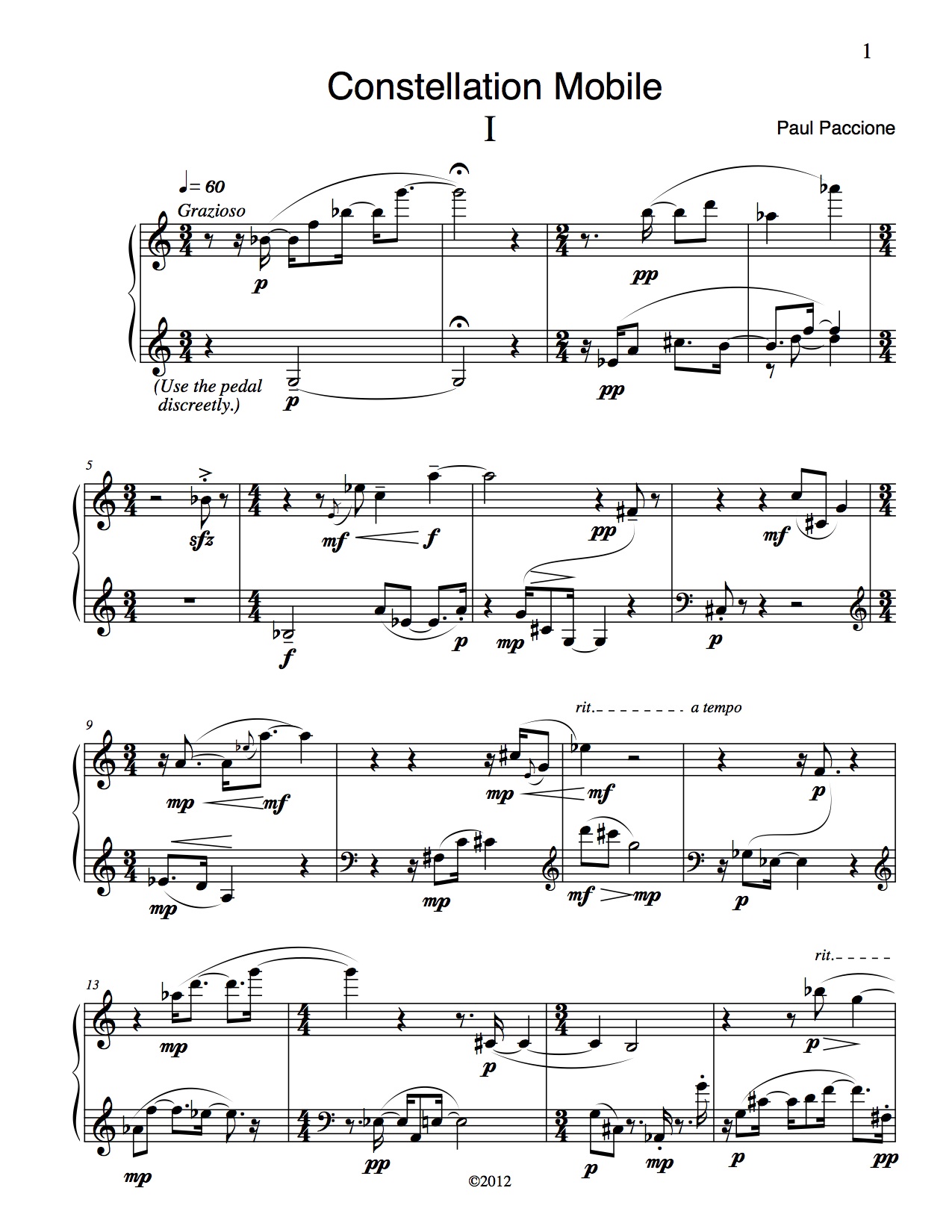 Constellation Mobile. Solo Piano: Mov't I. Grazioso (2012).