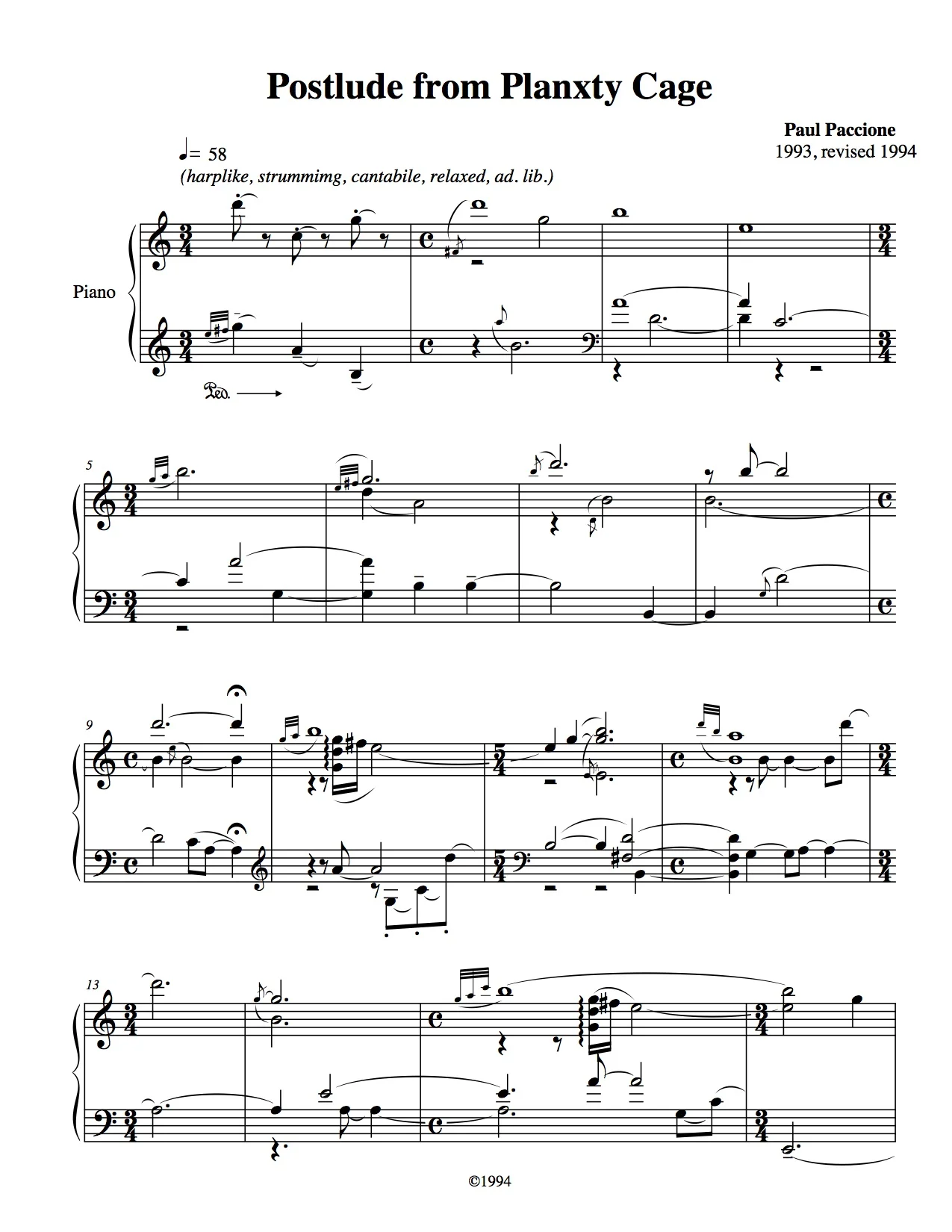 "Postlude" from Planxty Cage. Solo Piano (2012).