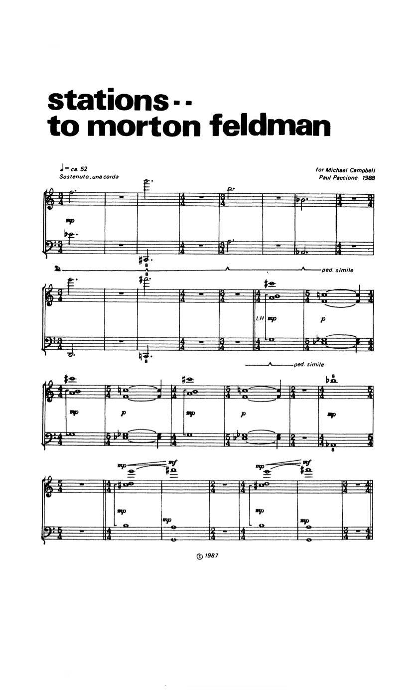 Stations: To Morton Feldman. Solo Piano (1987).