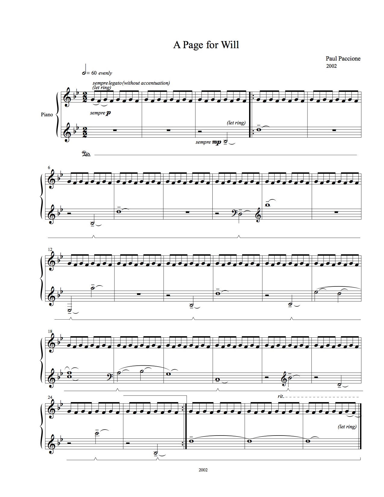 A Page for Will. Solo Piano (2002).