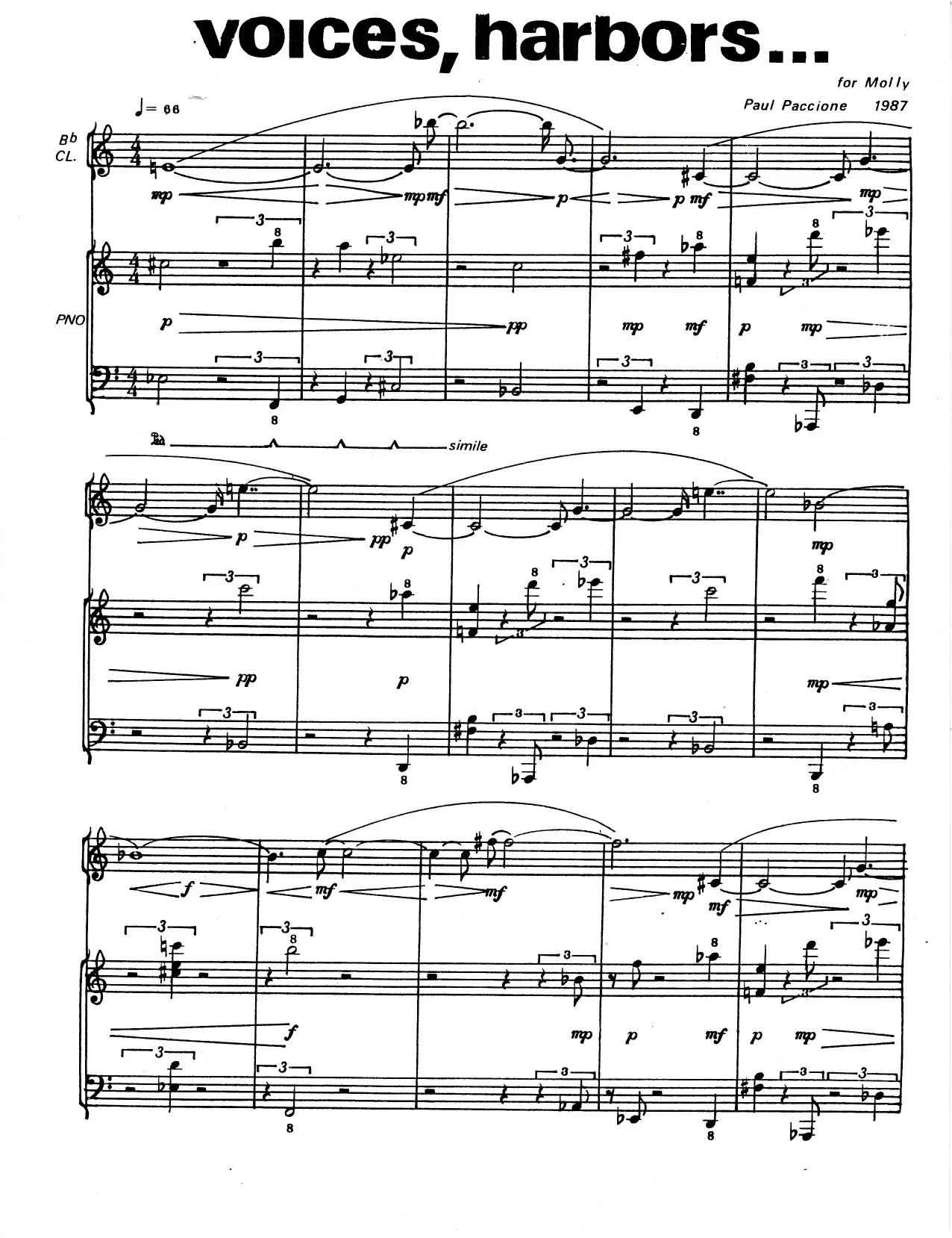 Voices, Harbors.... Clarinet and Piano (1987).