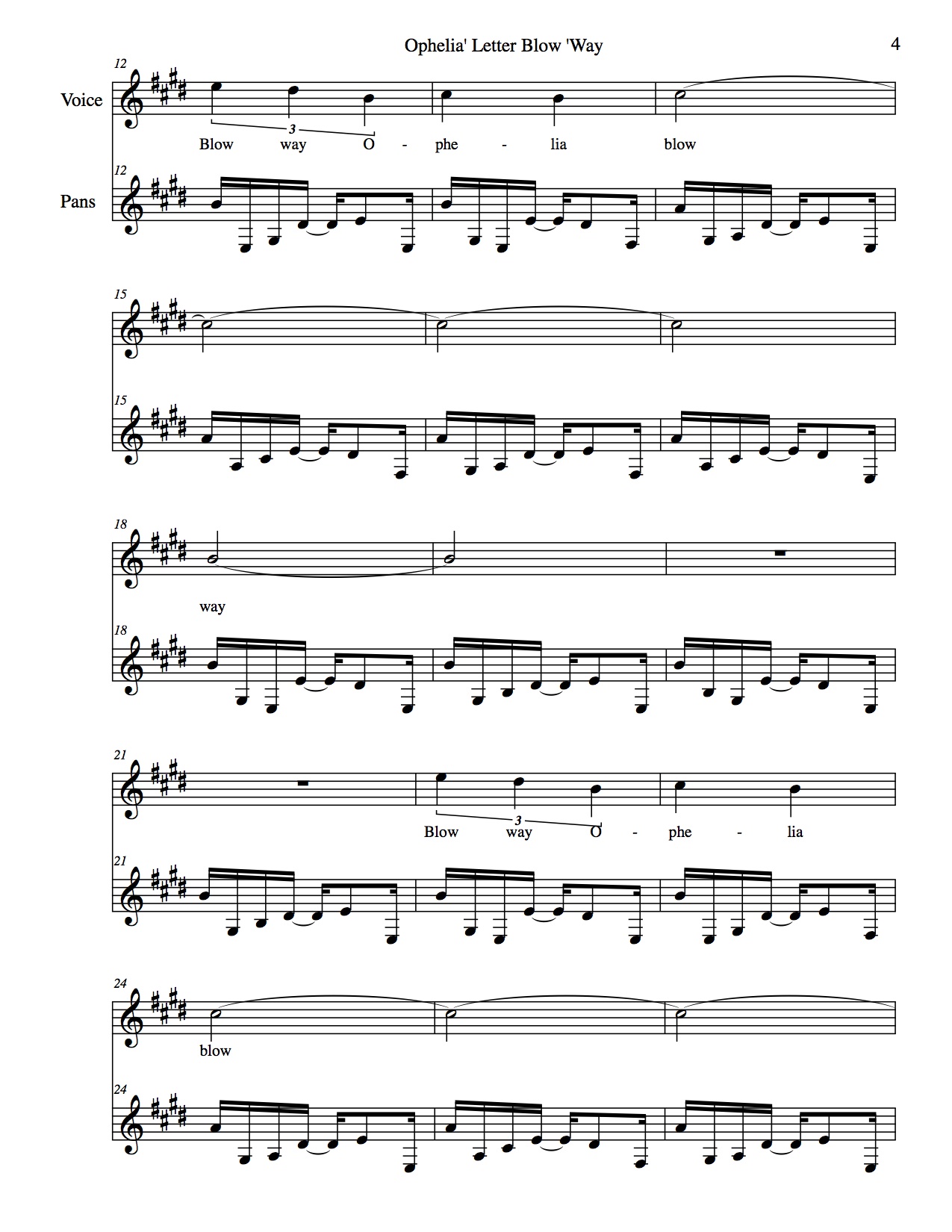 Three Caribbean Song Games. Double Second Steel Pans and Percussionist's Voice: Mov't III. Ophelia' Letter Blow 'Way (2009).