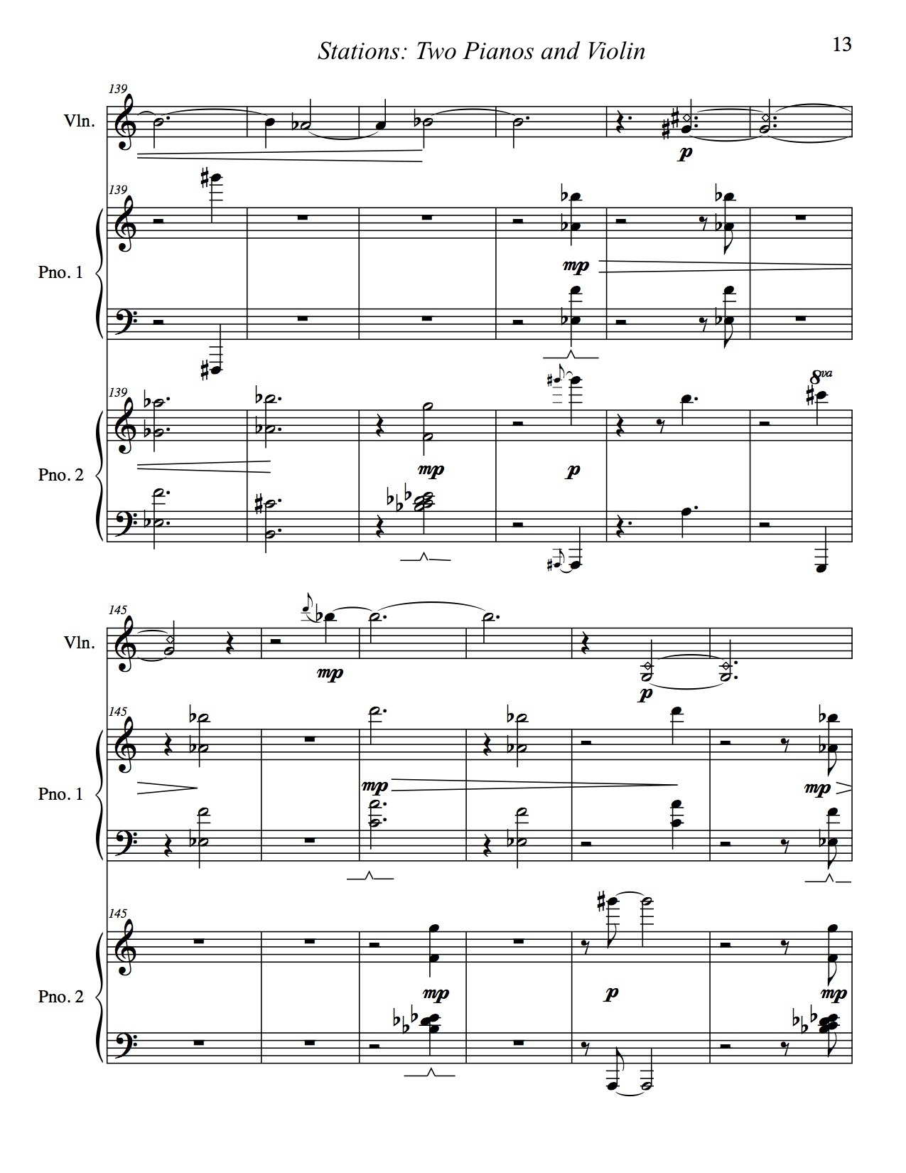 Stations IIb: To Morton Feldman. Two Pianos and Violin: mm. 139-150 (2007).