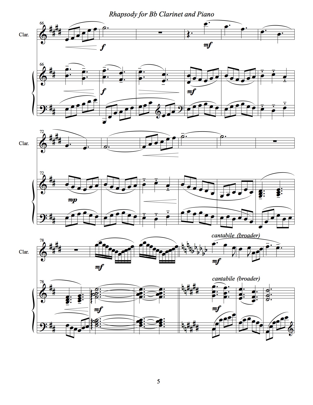 Rhapsody. Clarinet and Piano: mm. 66-82 (2007).