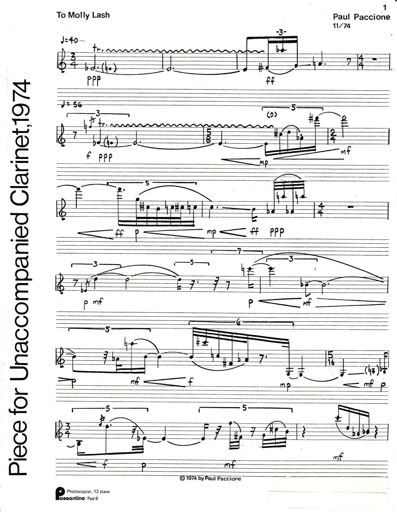 Piece for Unaccompanied Clarinet (1974)