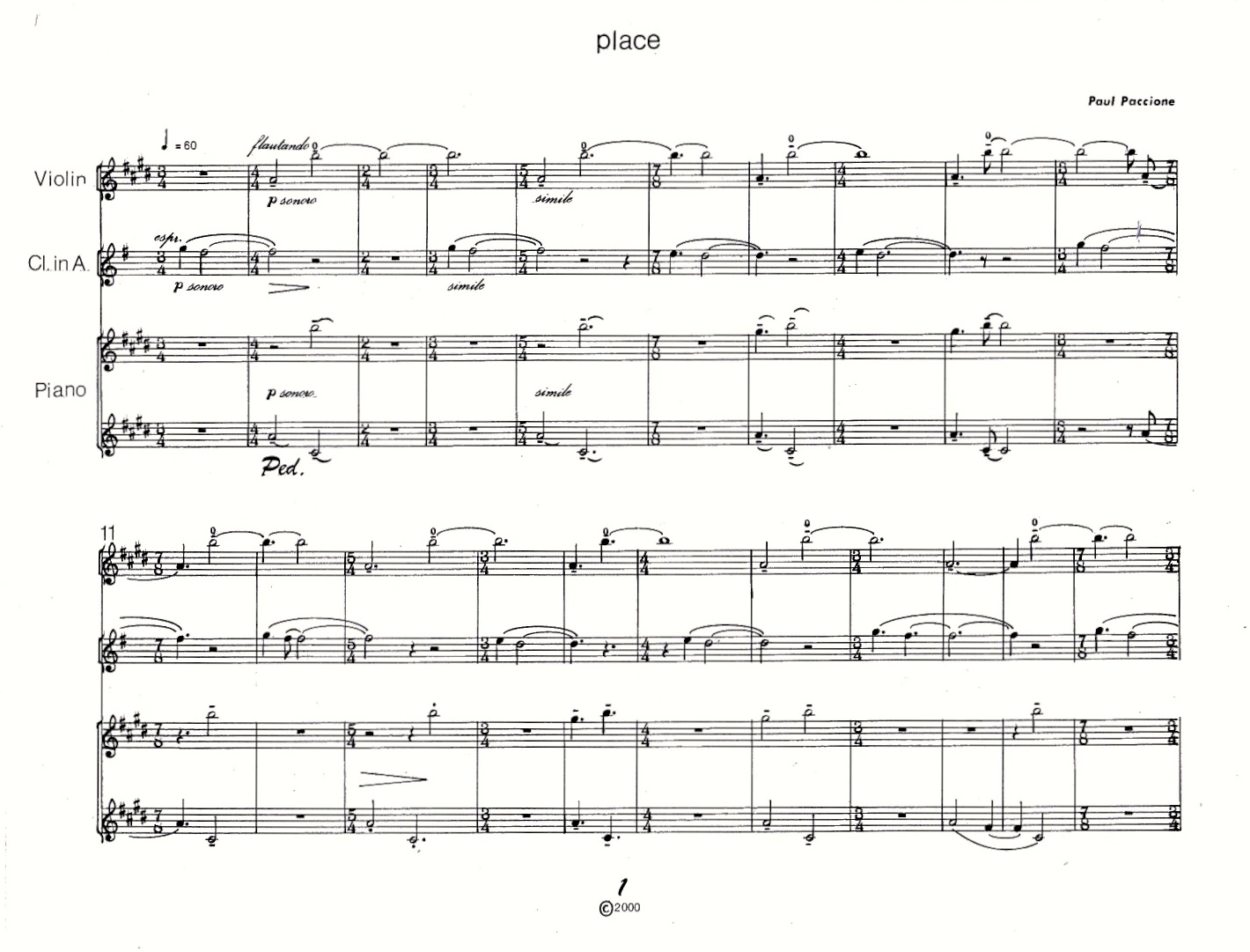 Place. Violin, Clarinet and Piano (2000).