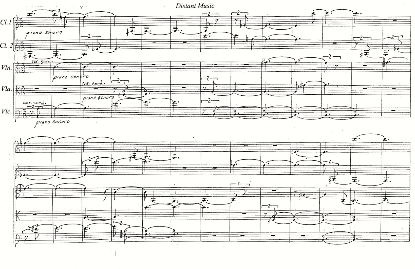 Distant Music. Two Bb Clarinets, Violin, Viola and Cello (1990)