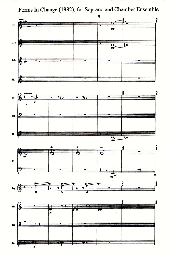 Forms In Change. Soprano and Chamber Ensemble: mm. 67-71 (1992).