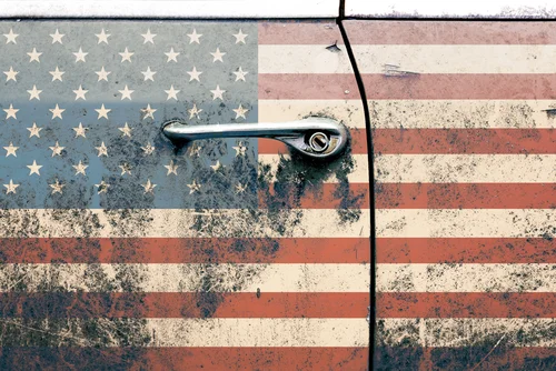 USA Flag on Old Car Door