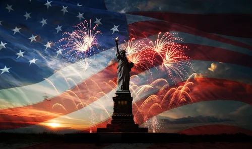 Statue of Liberty and Fireworks