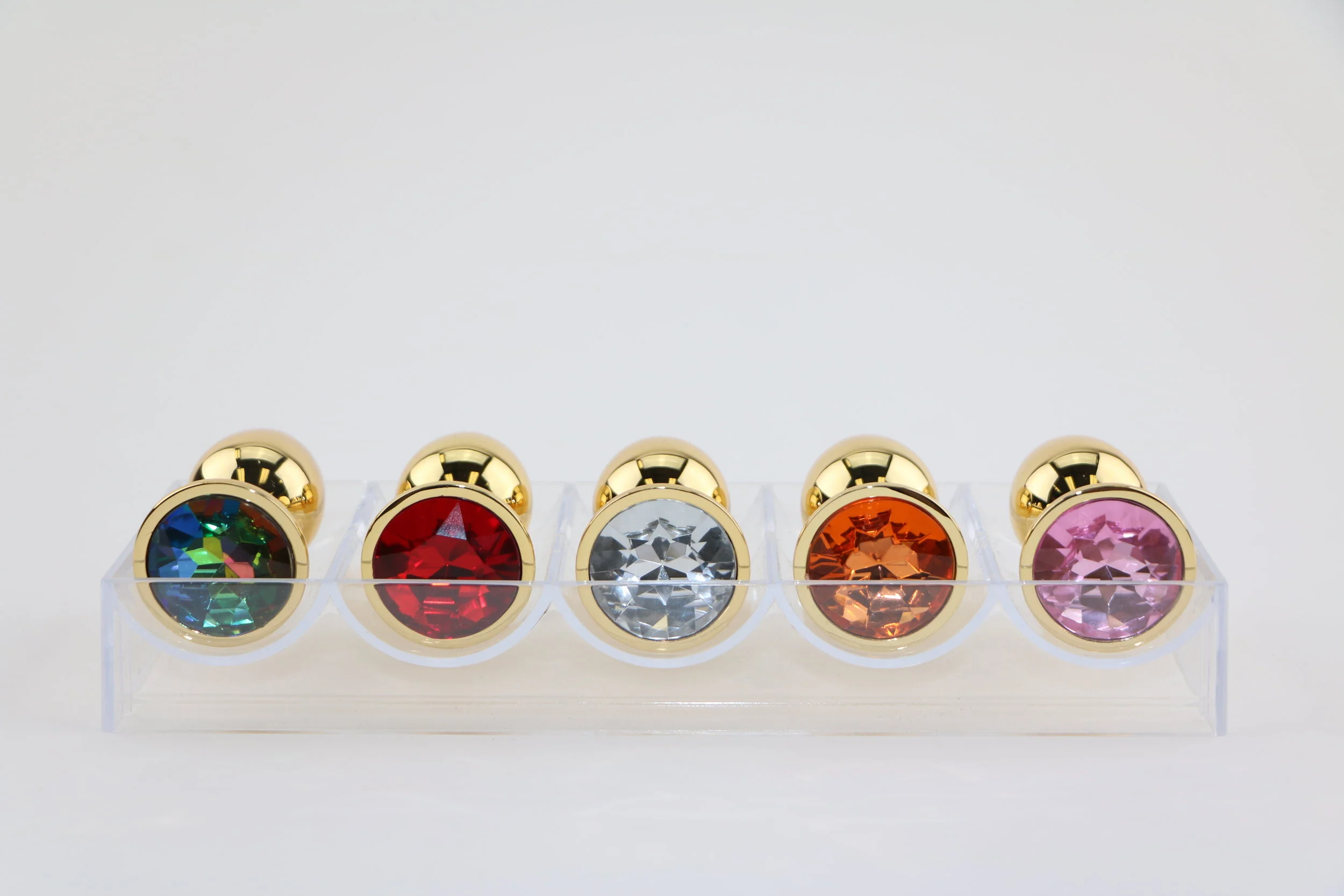 Round Gold Jeweled Butt Plug - Available in 3 Sizes and 13 Gem colors!