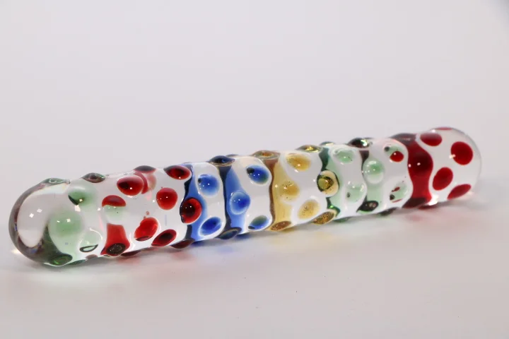 Rainbow Colored Ribbed Glass Dildo