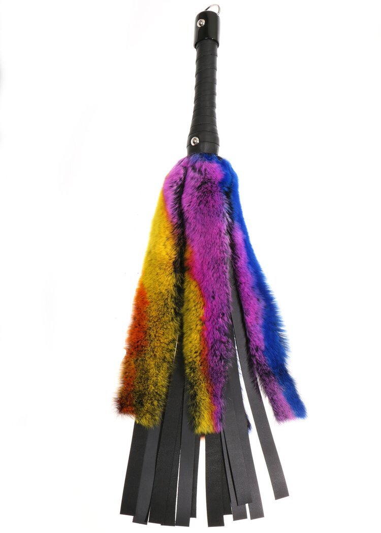 16 Rabbit Fur and Leather Flogger [Choice of 12 colors] — Touch of Fur