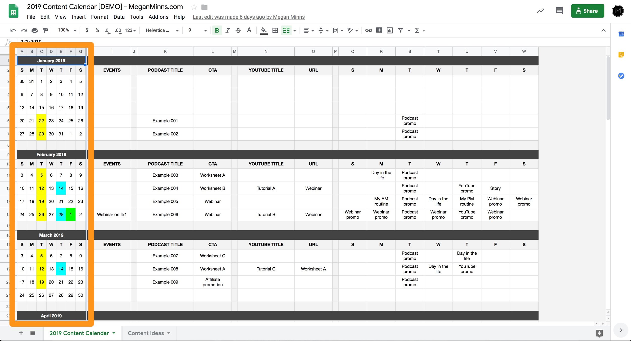 Weekly Content Calendar Template Google Sheets